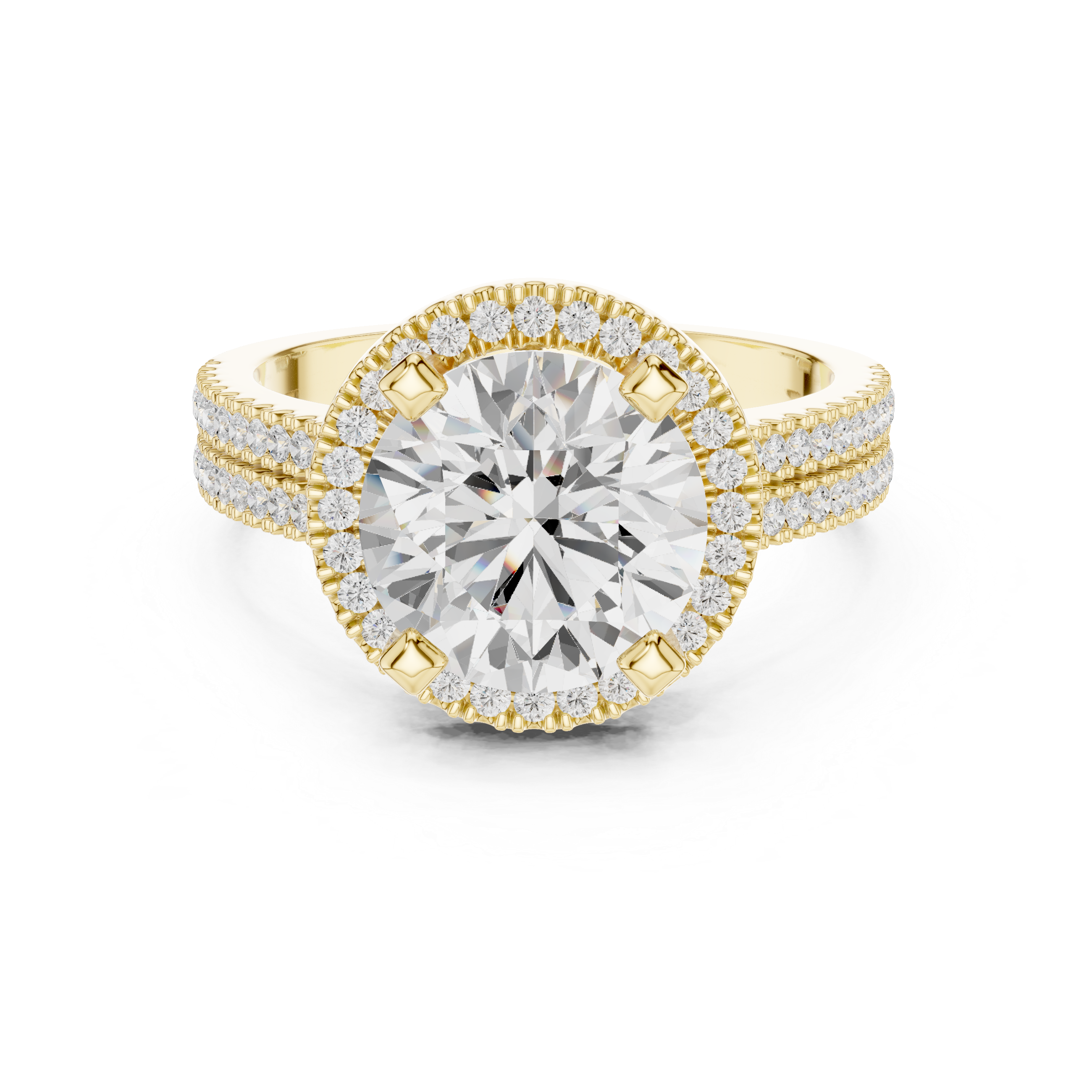 Round Cut Triple Band Halo Ring