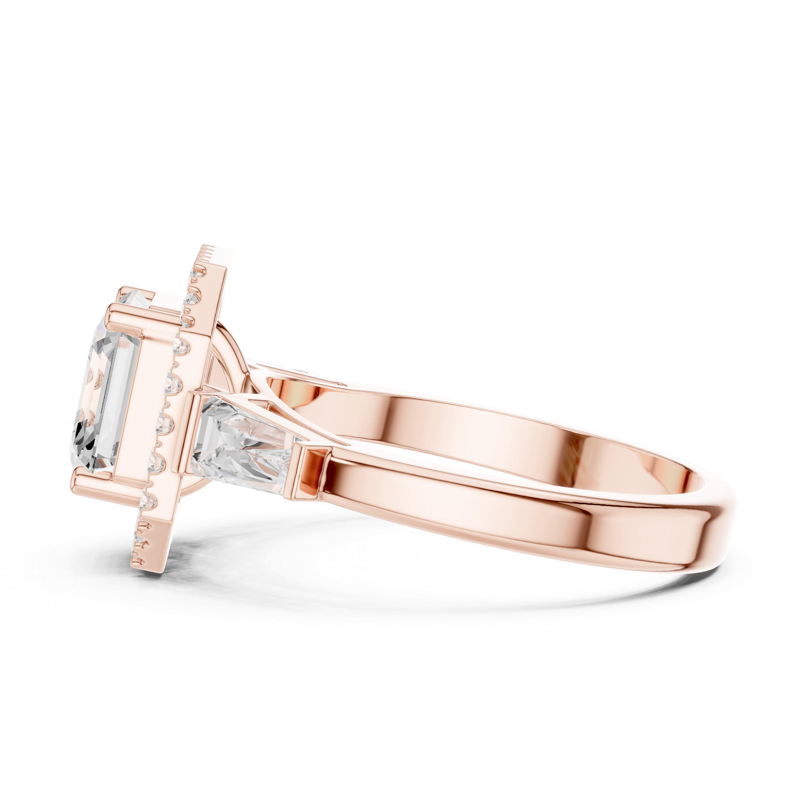 Asscher Halo Three Stone Ring