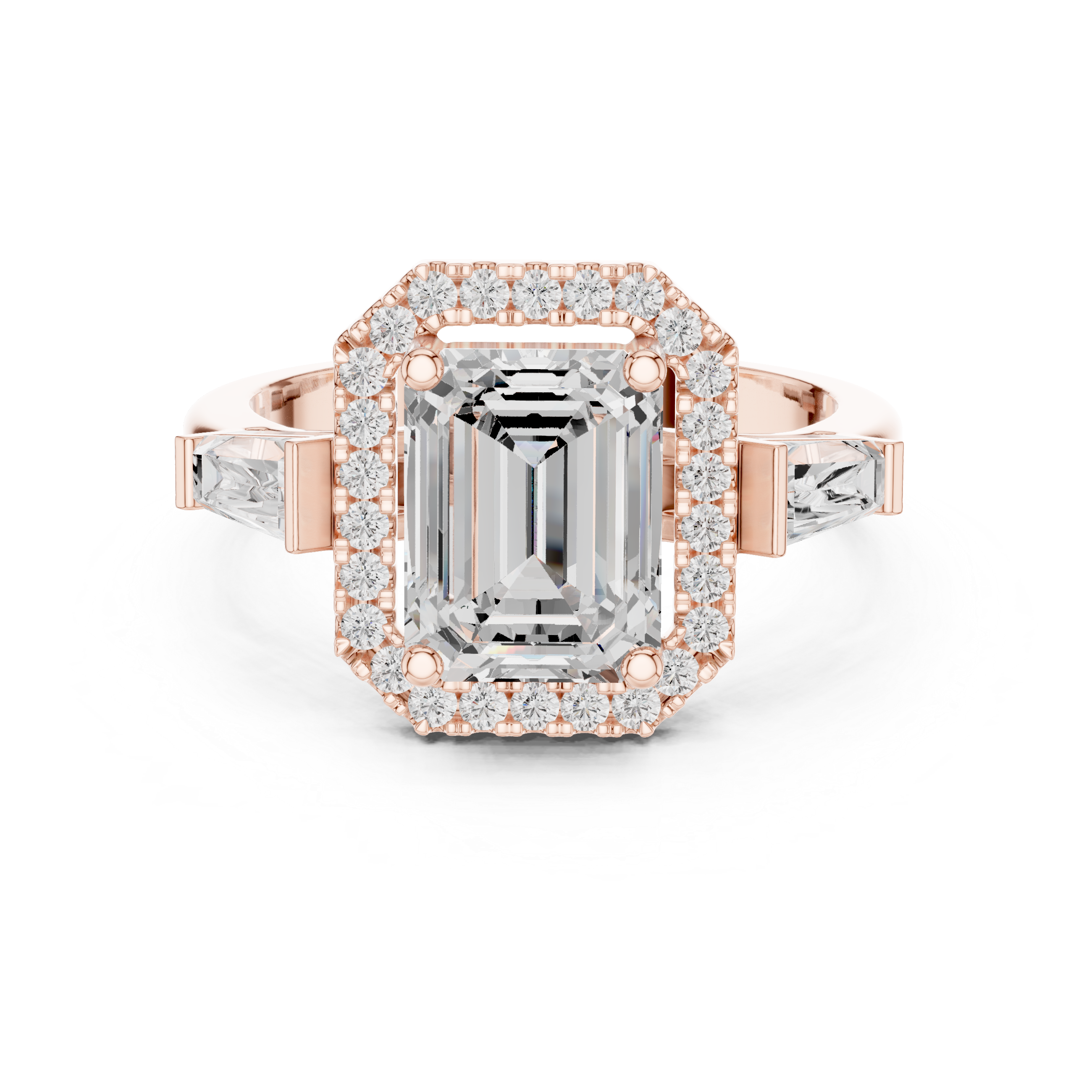 Emerald Halo Three Stone Ring