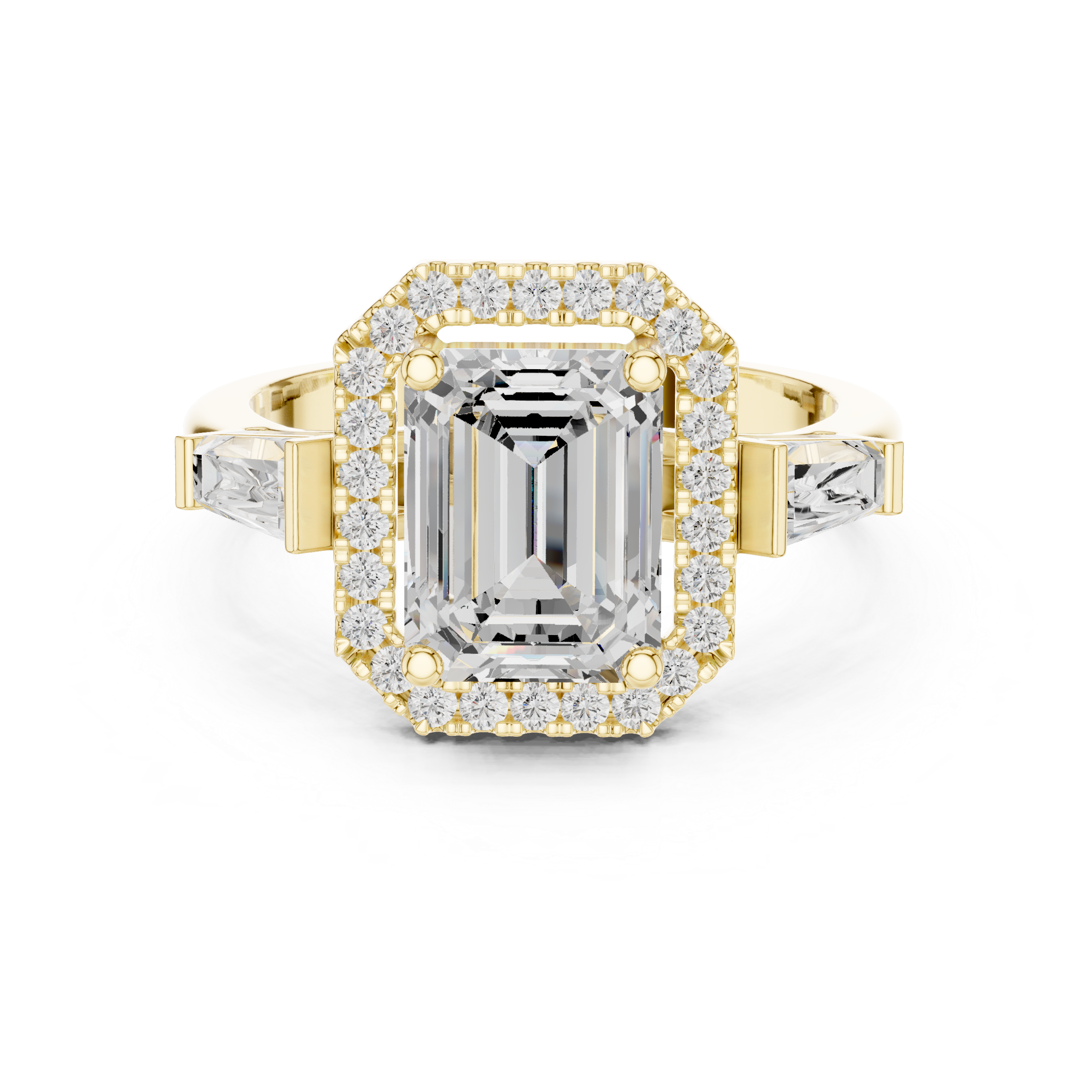 Emerald Halo Three Stone Ring