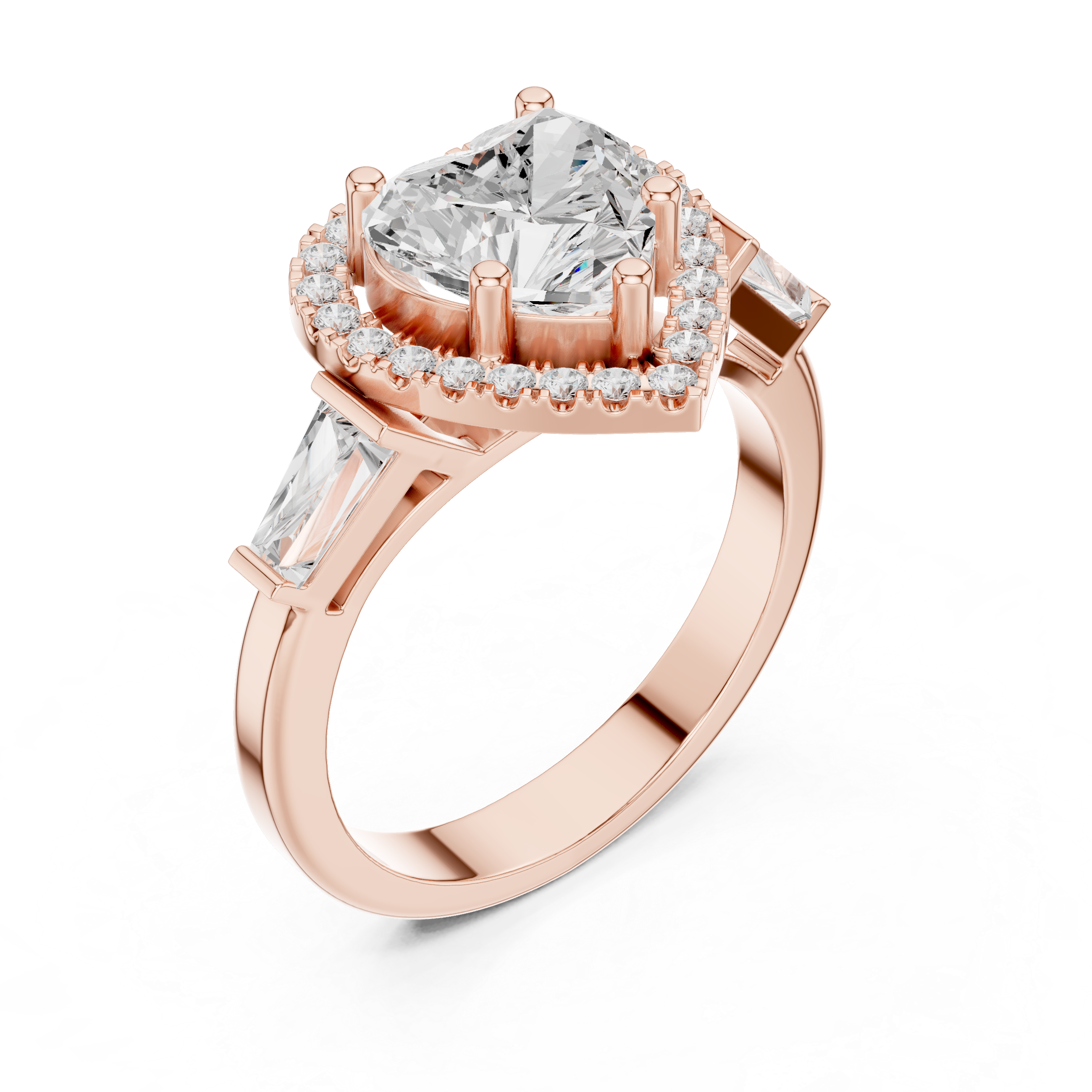 Heart Halo Trapezoid Engagement Ring