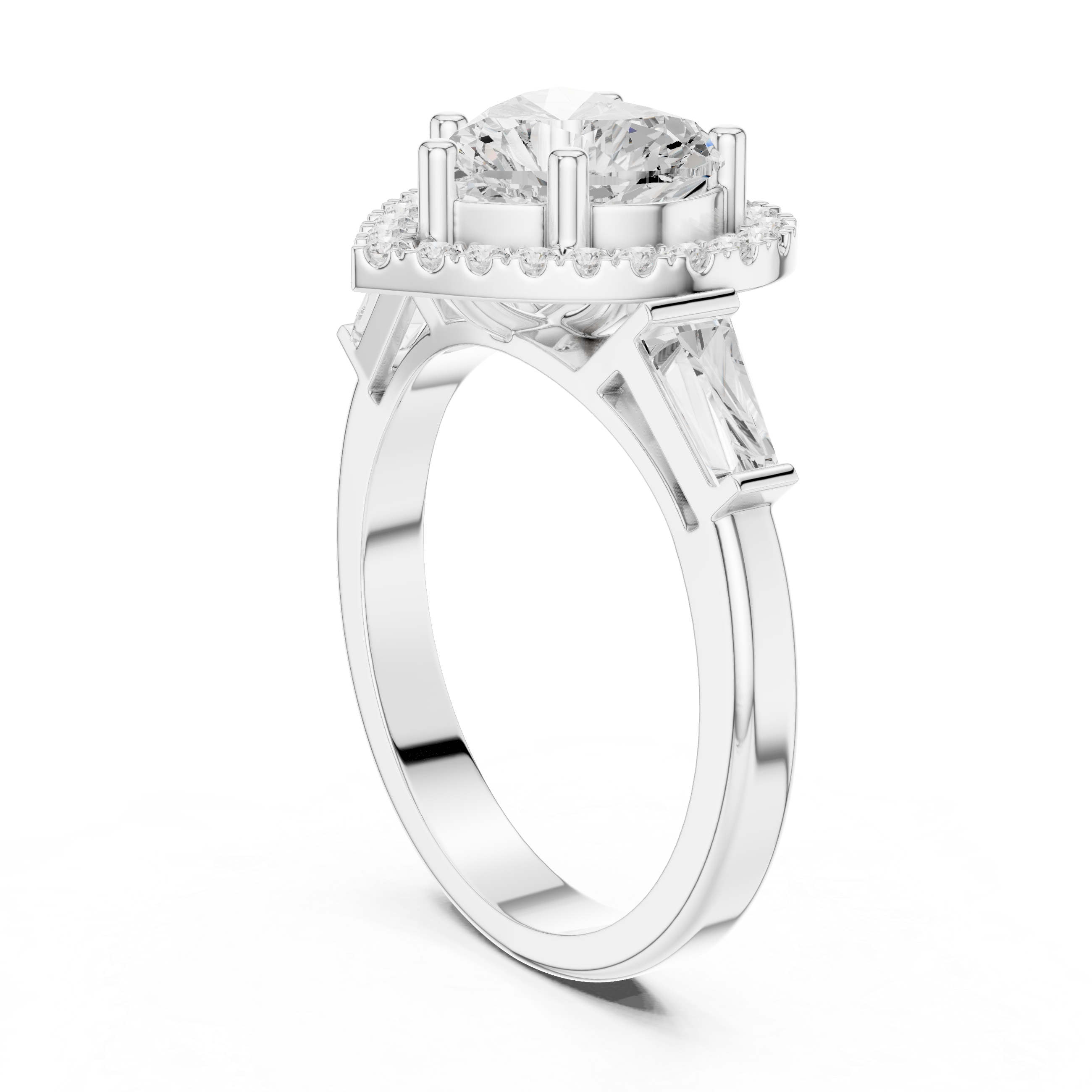 Heart Halo Trapezoid Engagement Ring
