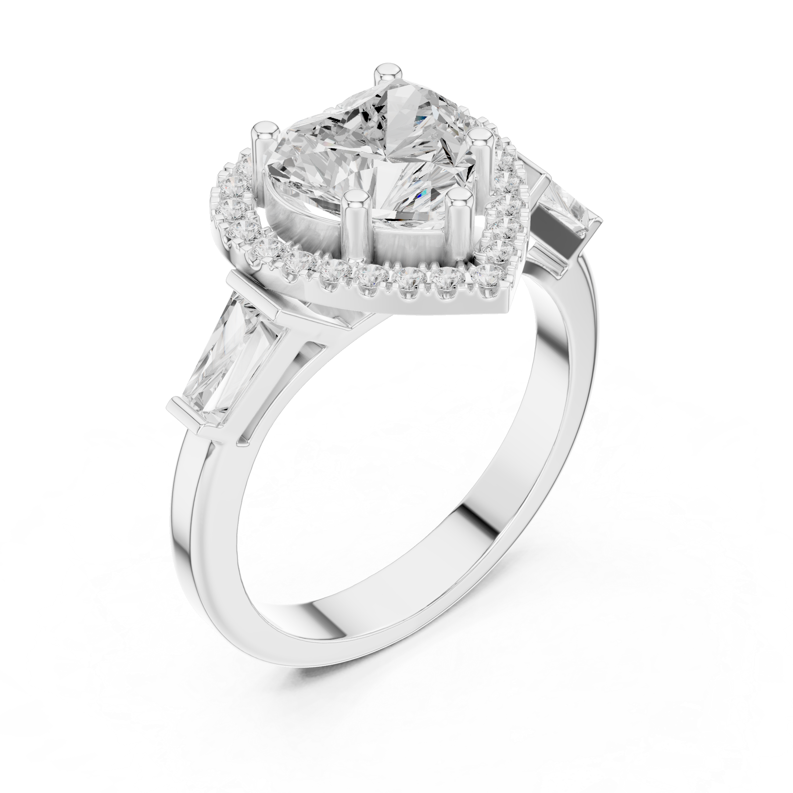 Heart Halo Trapezoid Engagement Ring