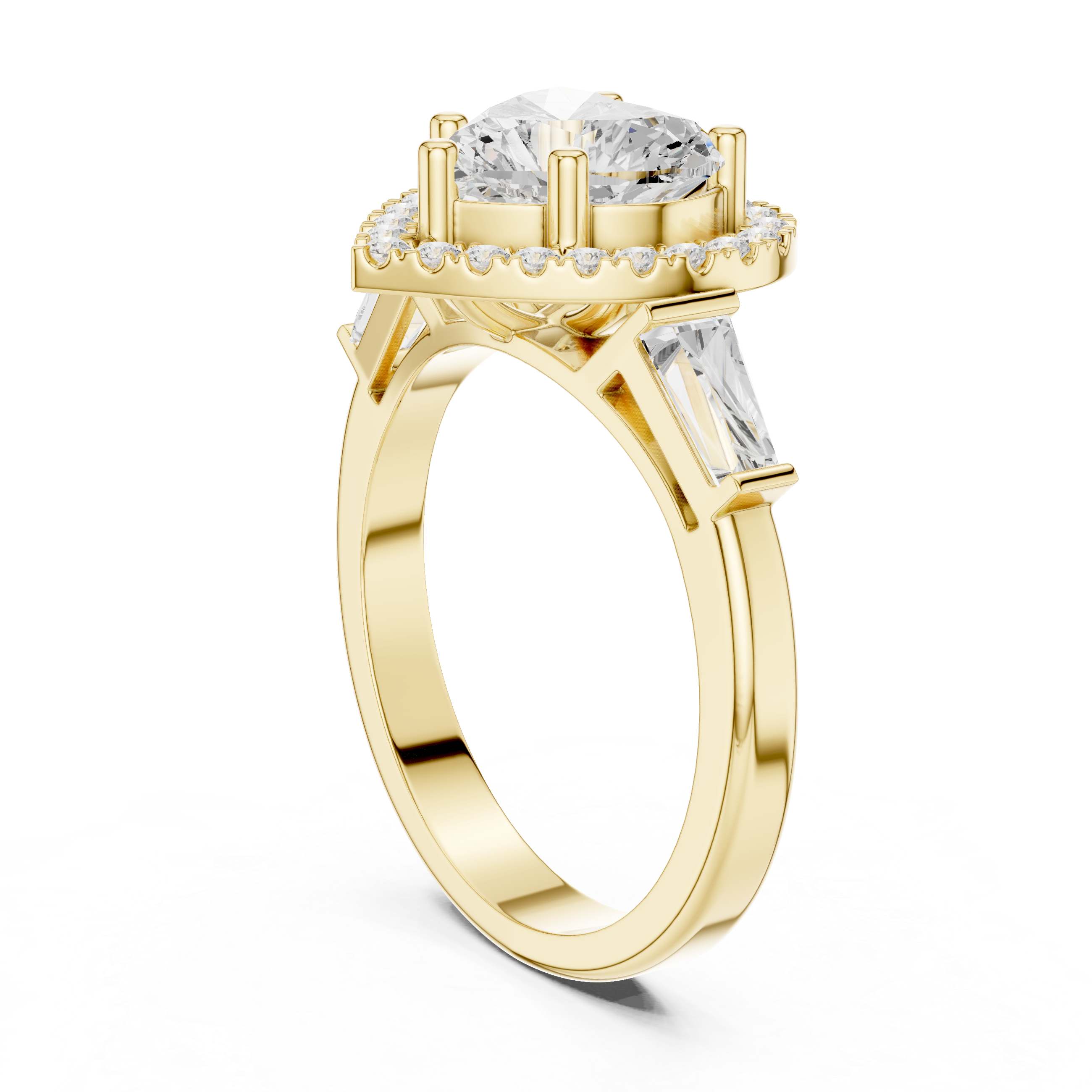 Heart Halo Trapezoid Engagement Ring