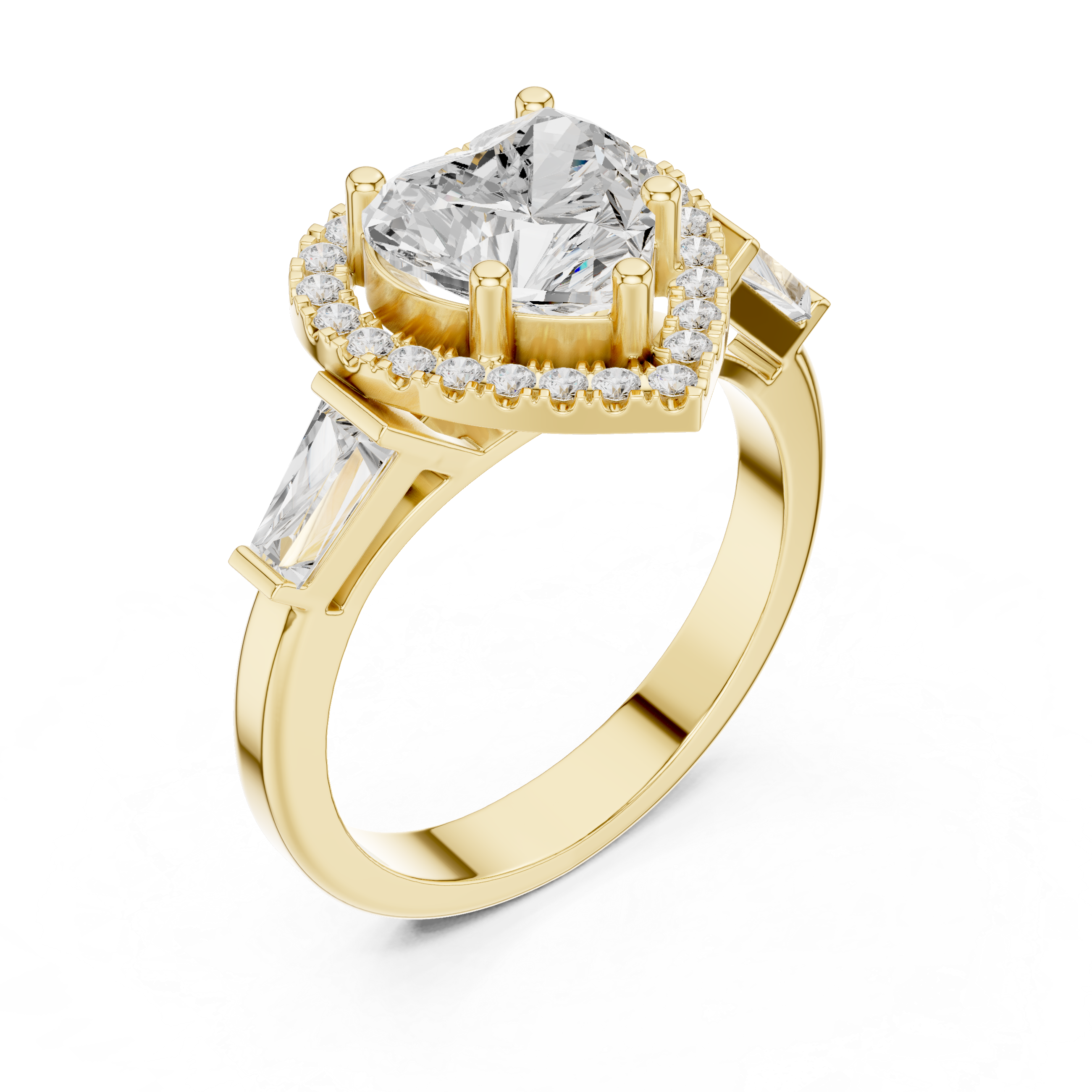 Heart Halo Trapezoid Engagement Ring