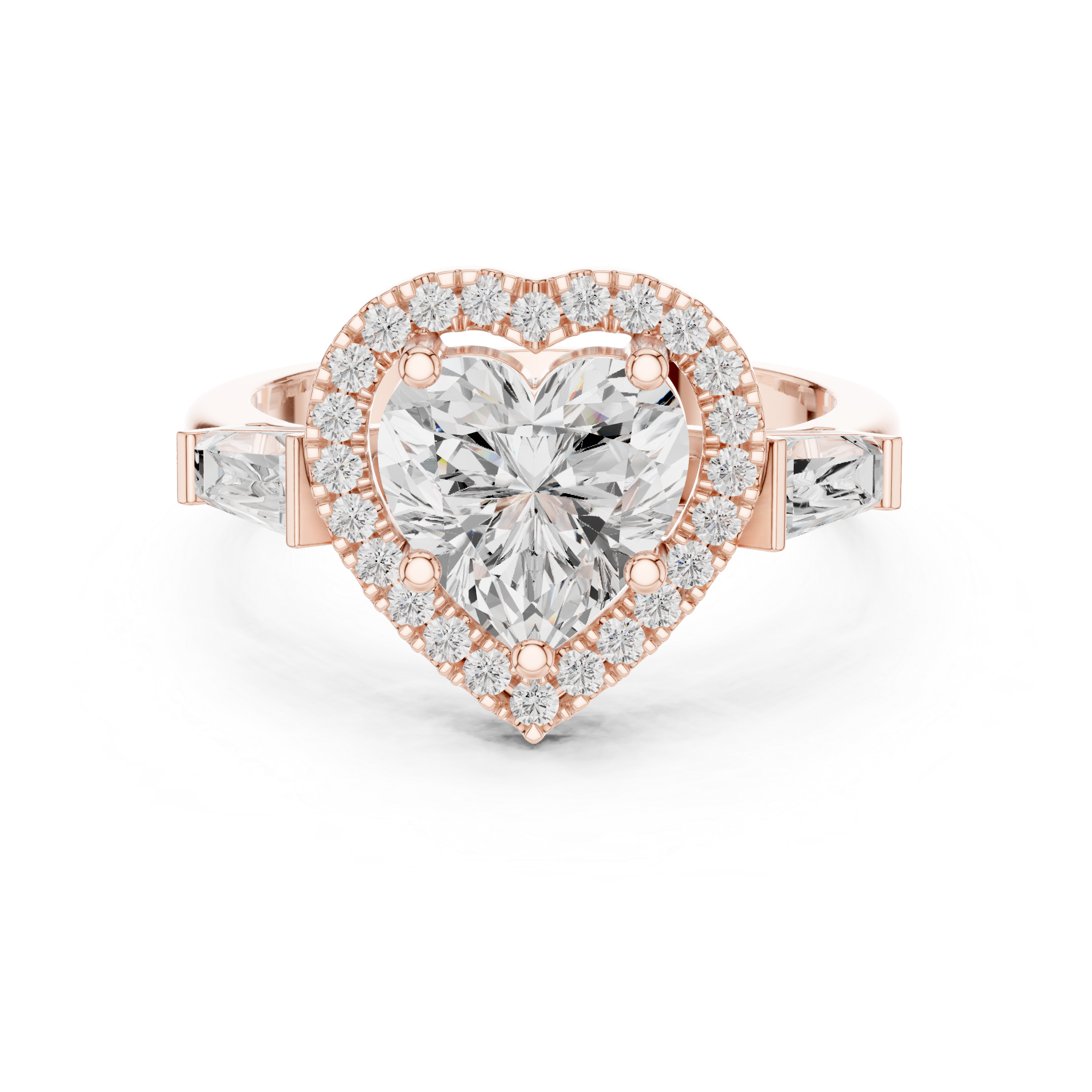 Heart Halo Trapezoid Engagement Ring