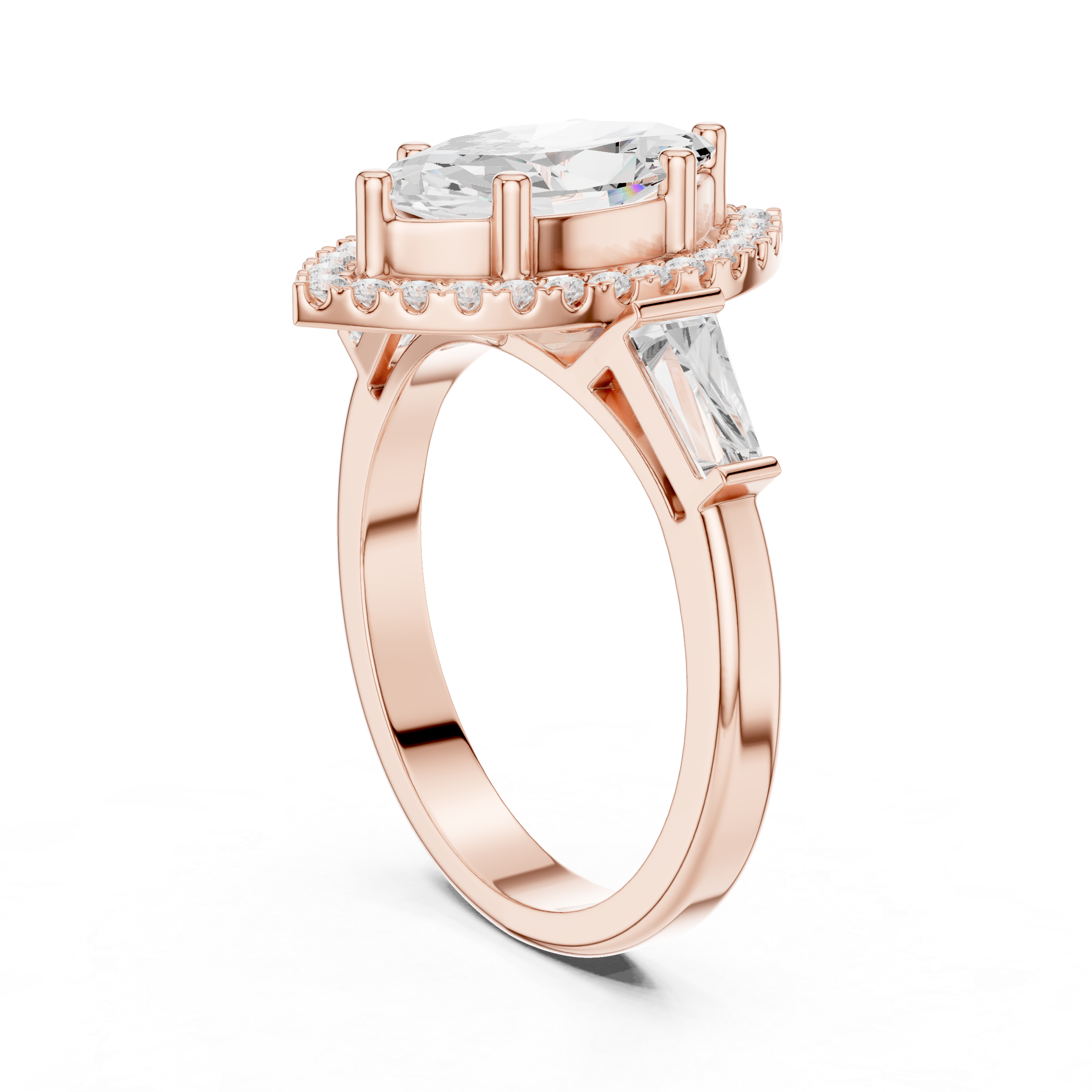 Marquise Halo Three Stone Ring