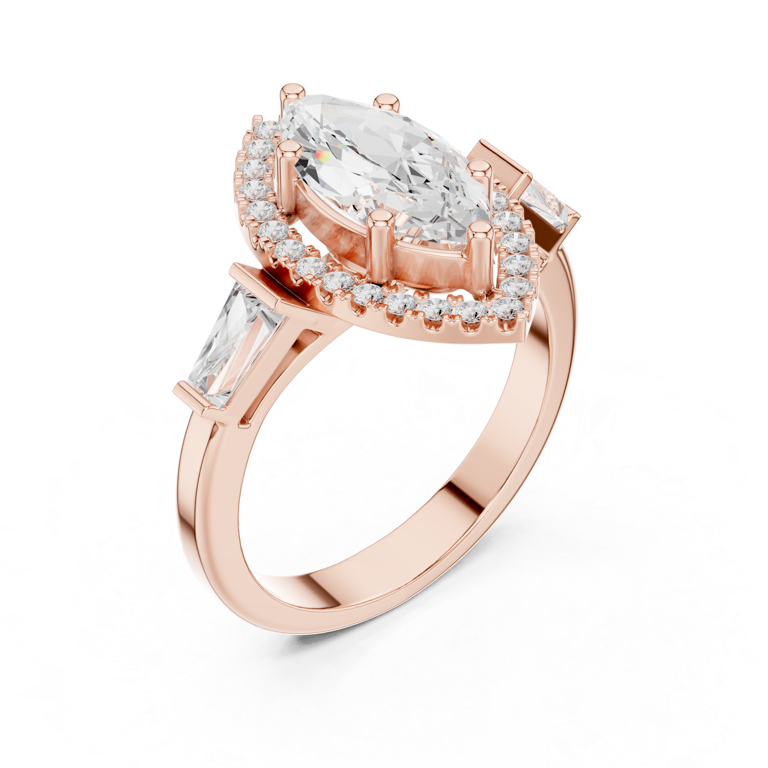 Marquise Halo Three Stone Ring