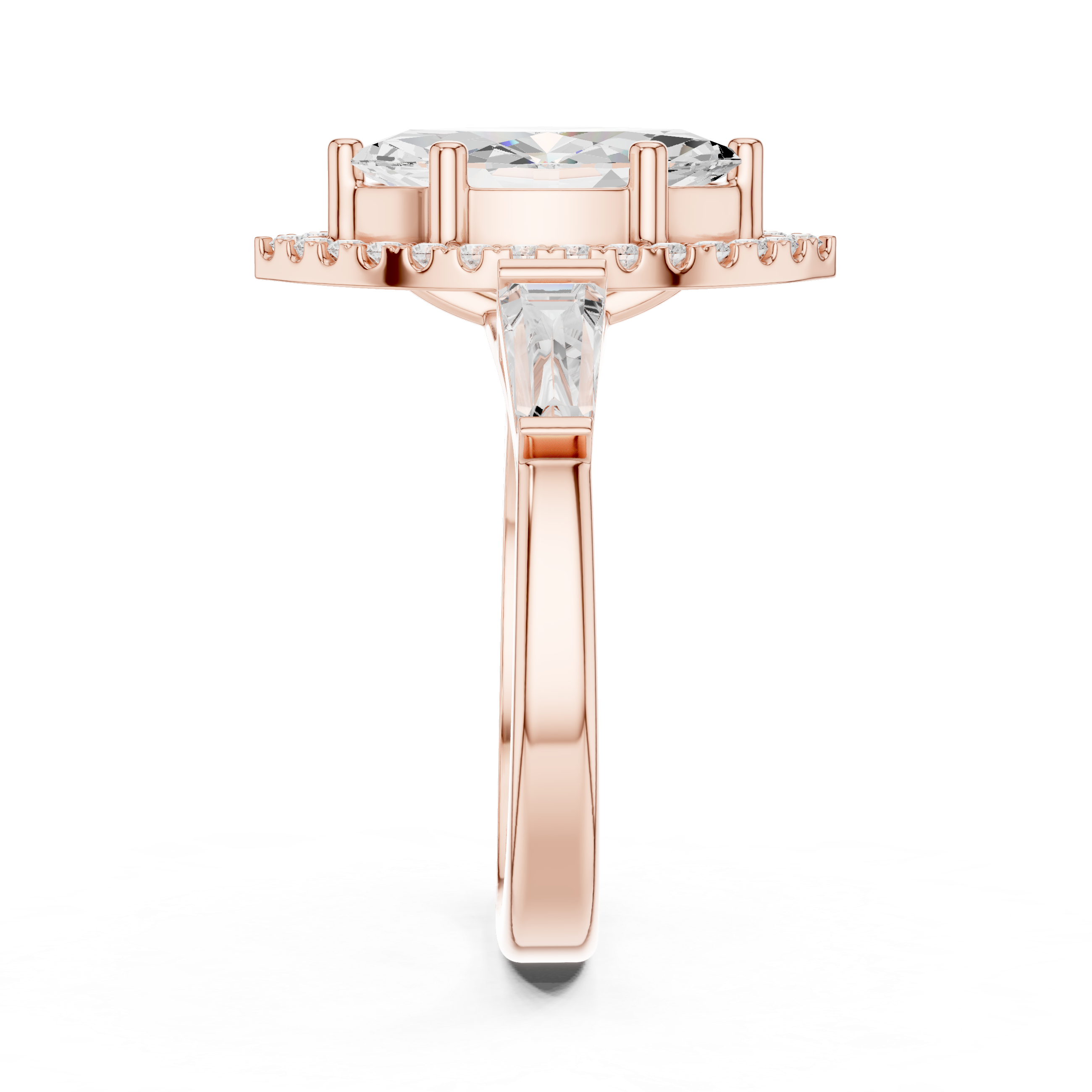 Marquise Halo Three Stone Ring