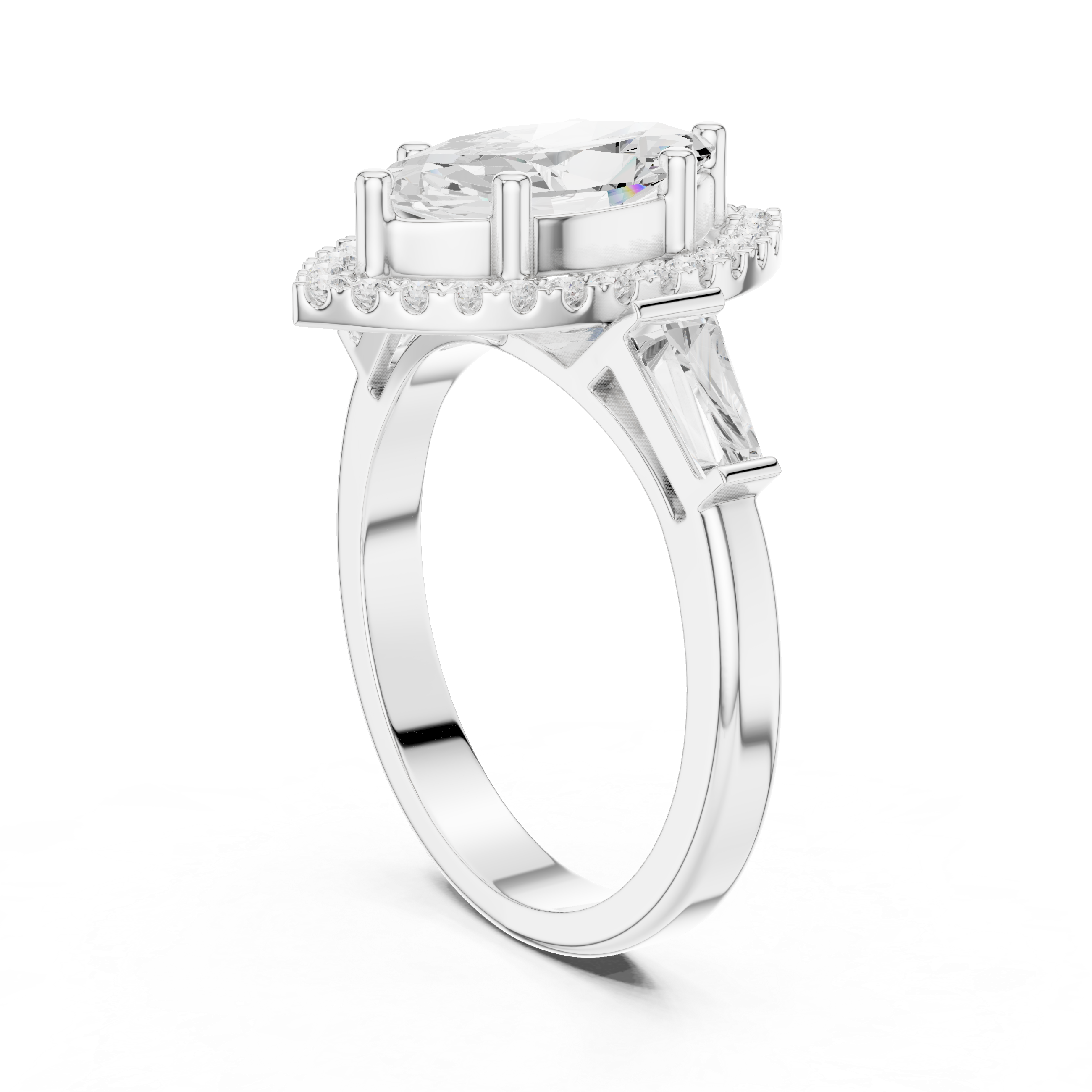 Marquise Halo Three Stone Ring