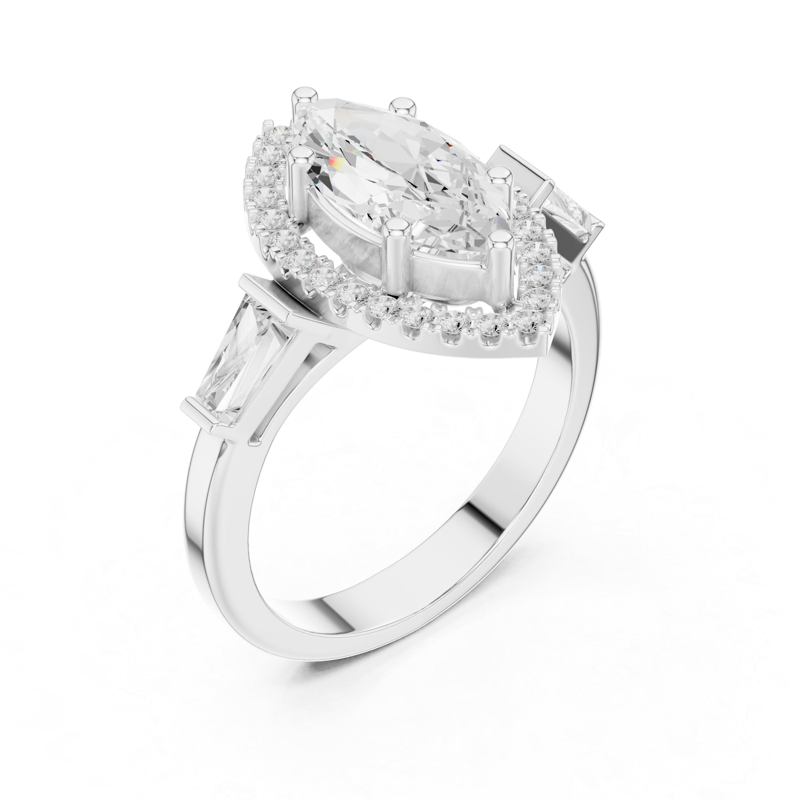 Marquise Halo Three Stone Ring