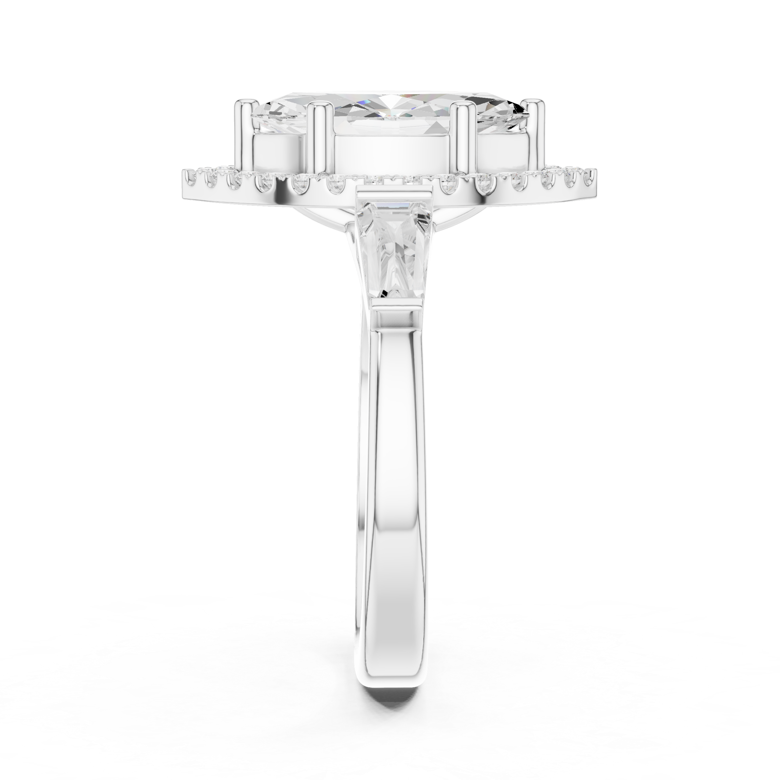 Marquise Halo Three Stone Ring