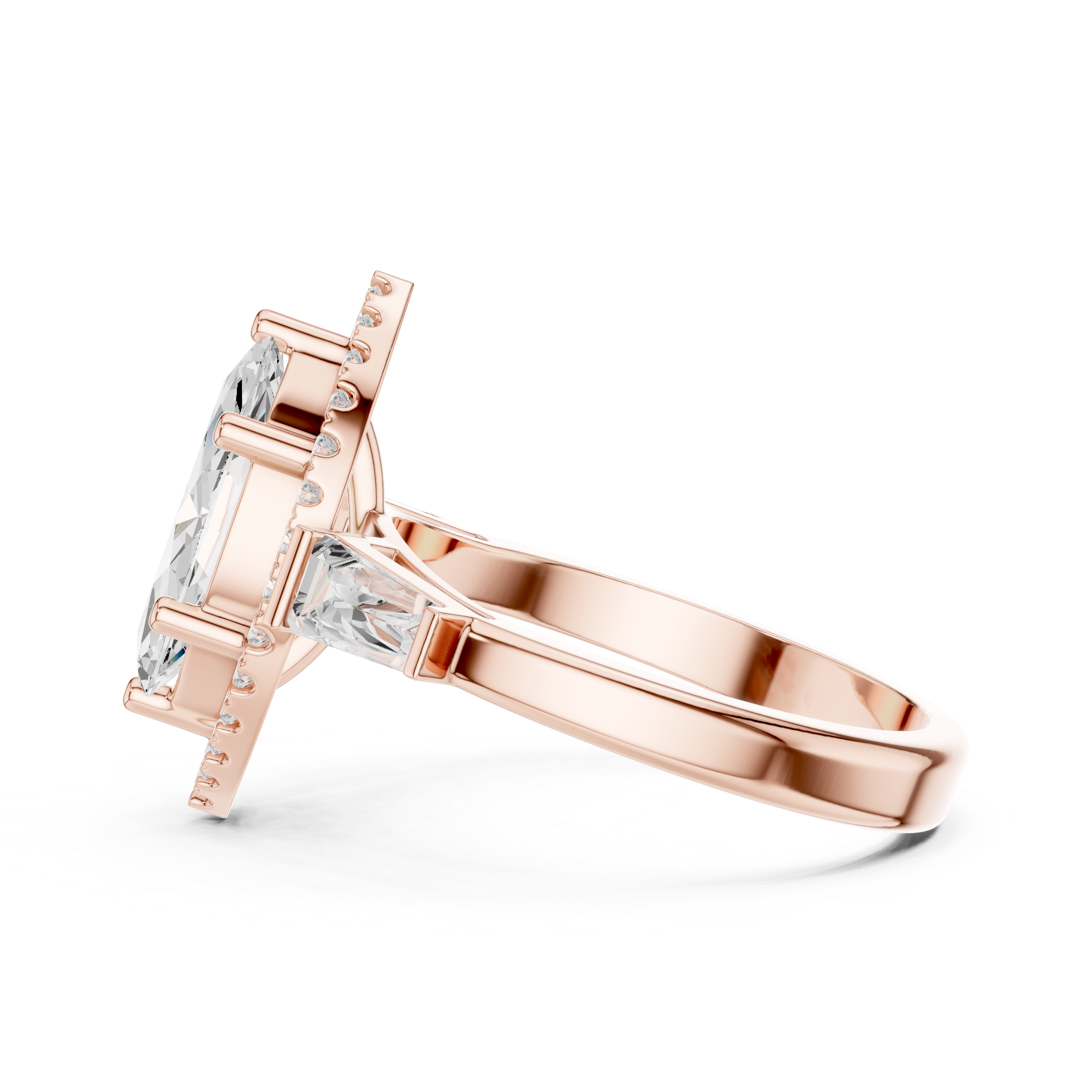 Marquise Halo Three Stone Ring