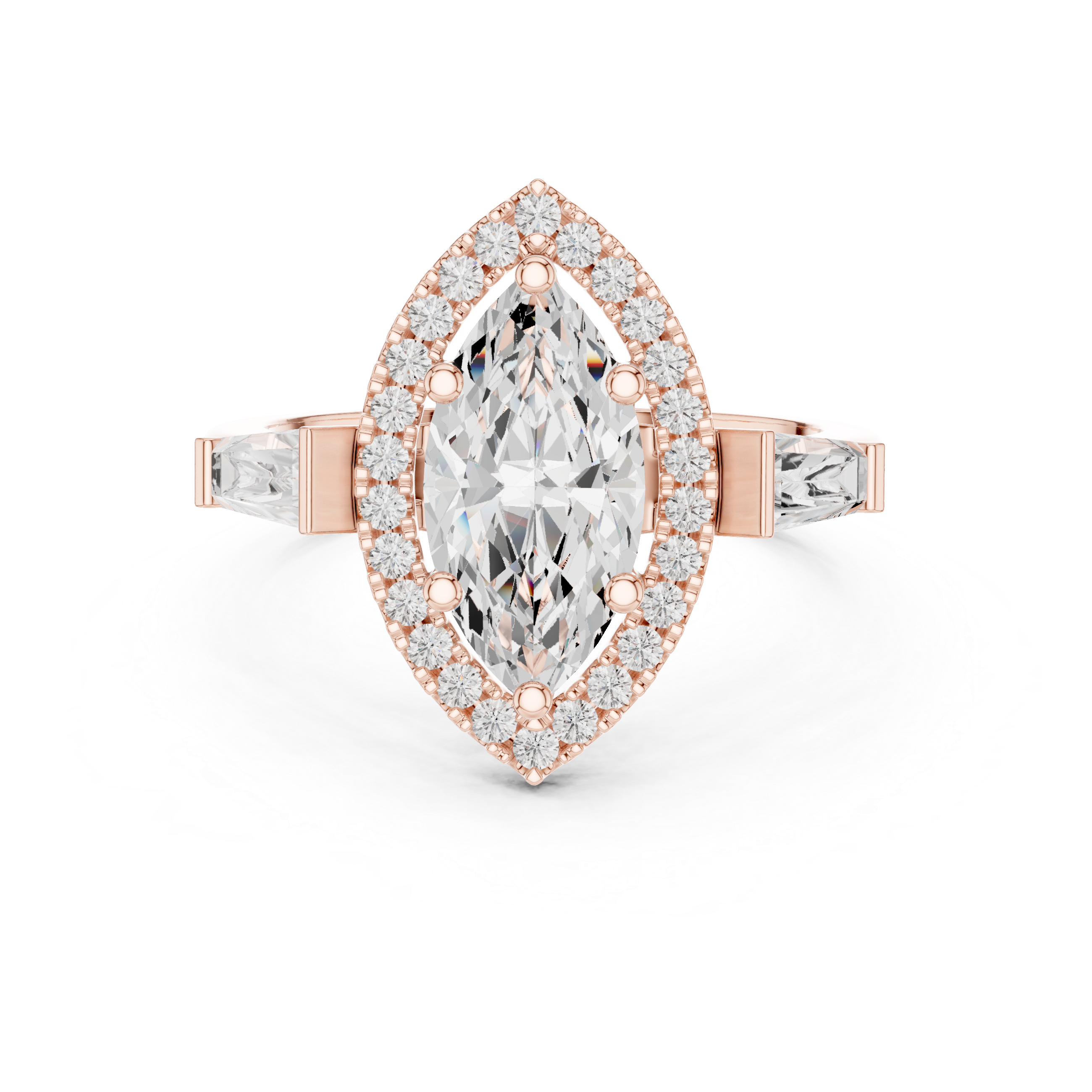 Marquise Halo Three Stone Ring
