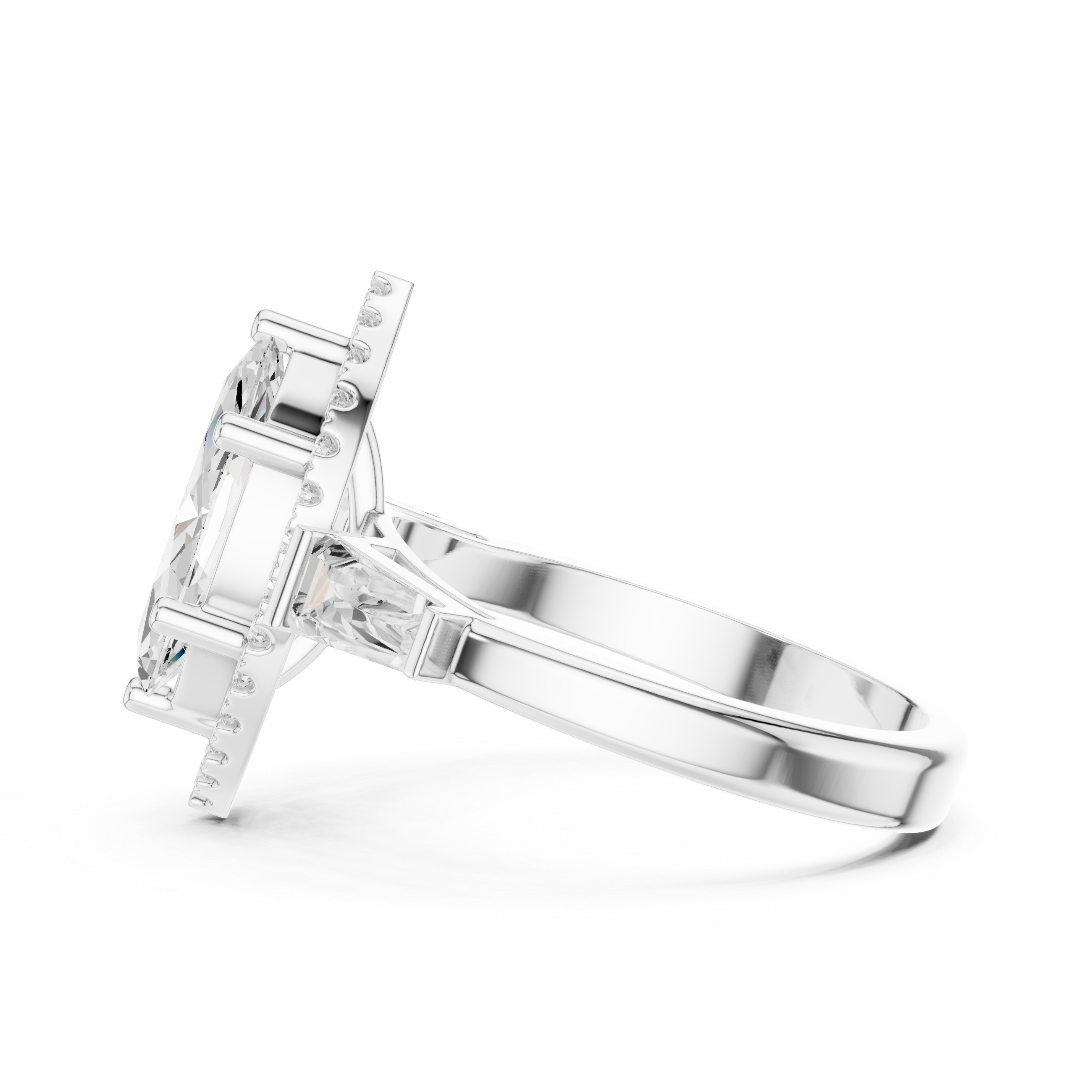 Marquise Halo Three Stone Ring