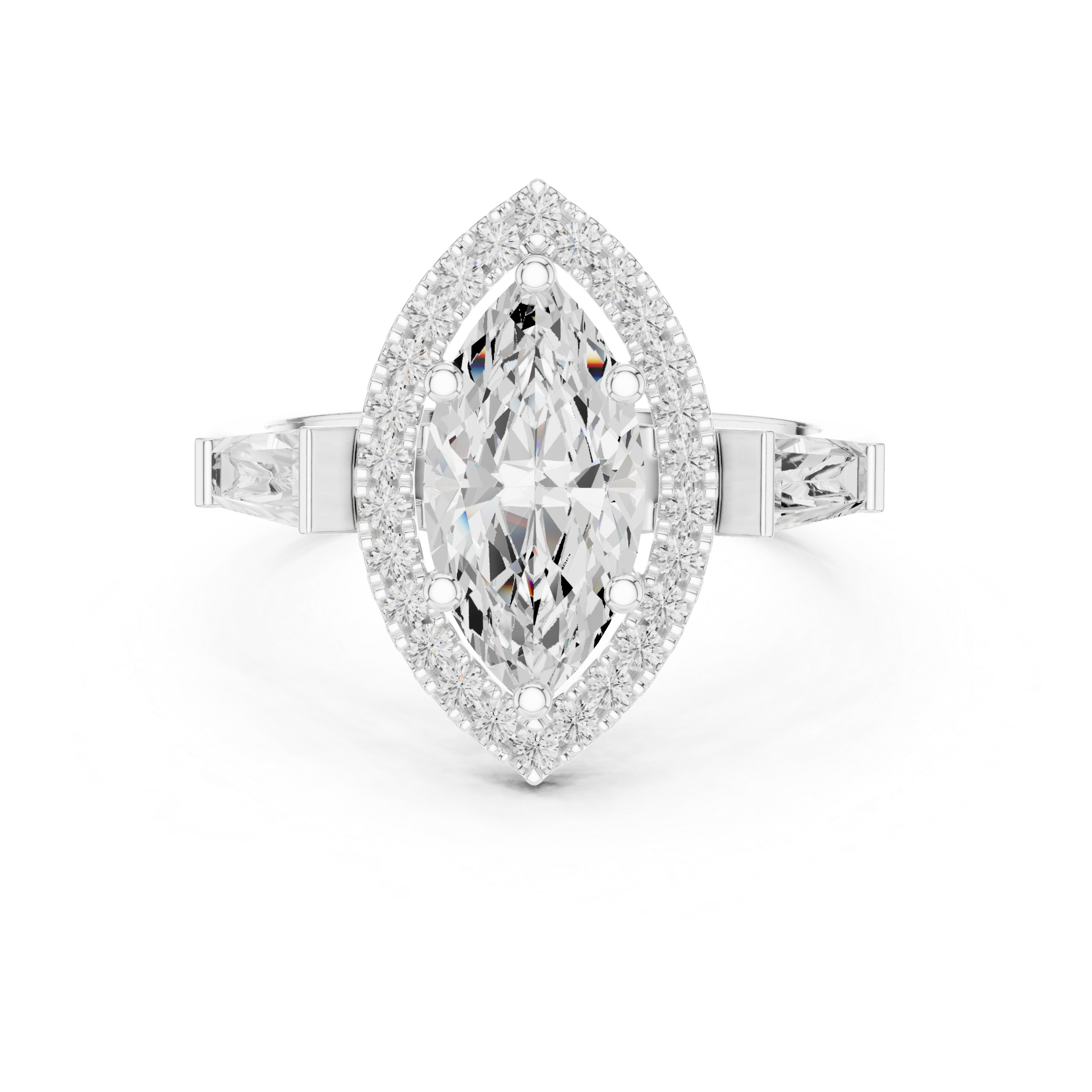 Marquise Halo Three Stone Ring