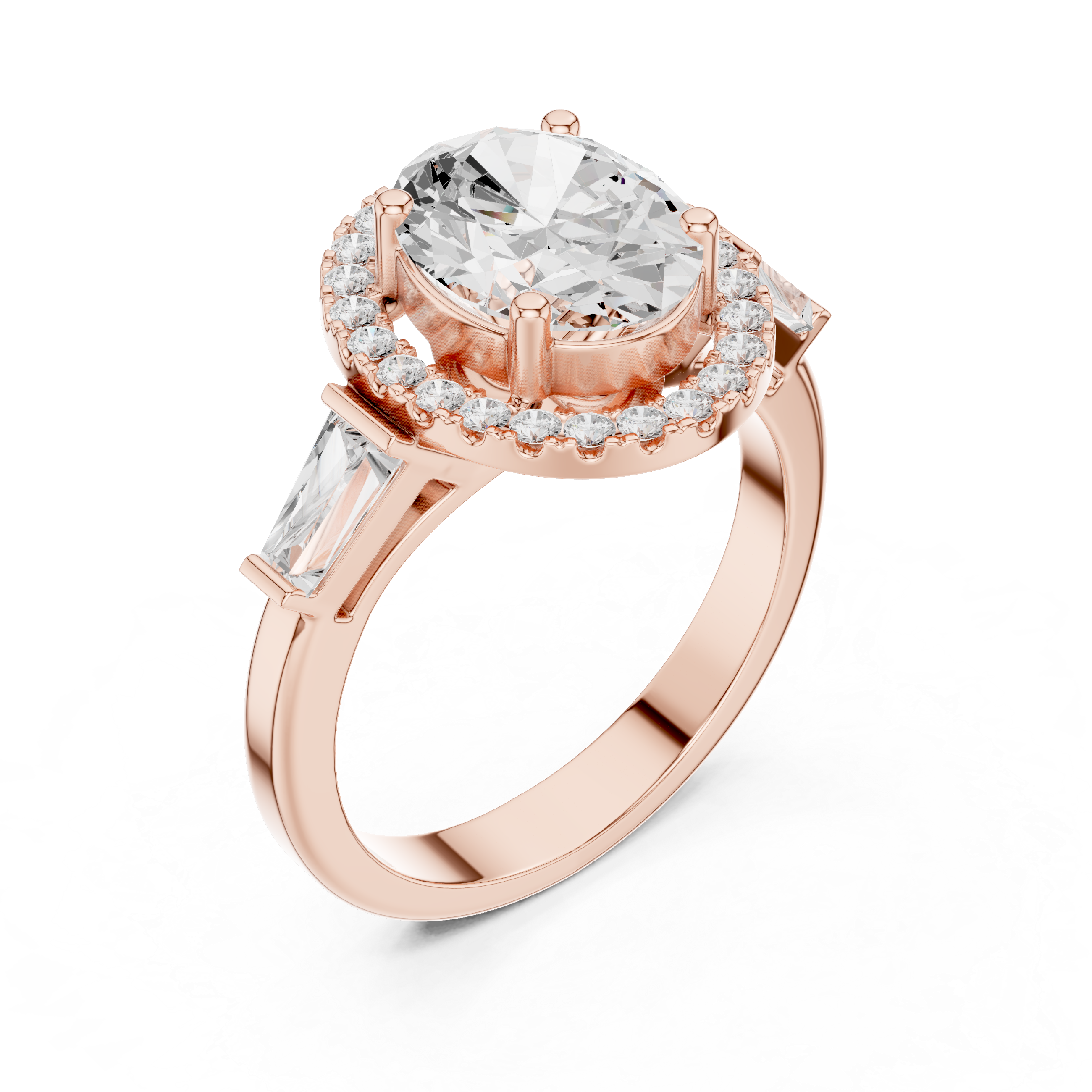 Oval Halo Three Stone Ring