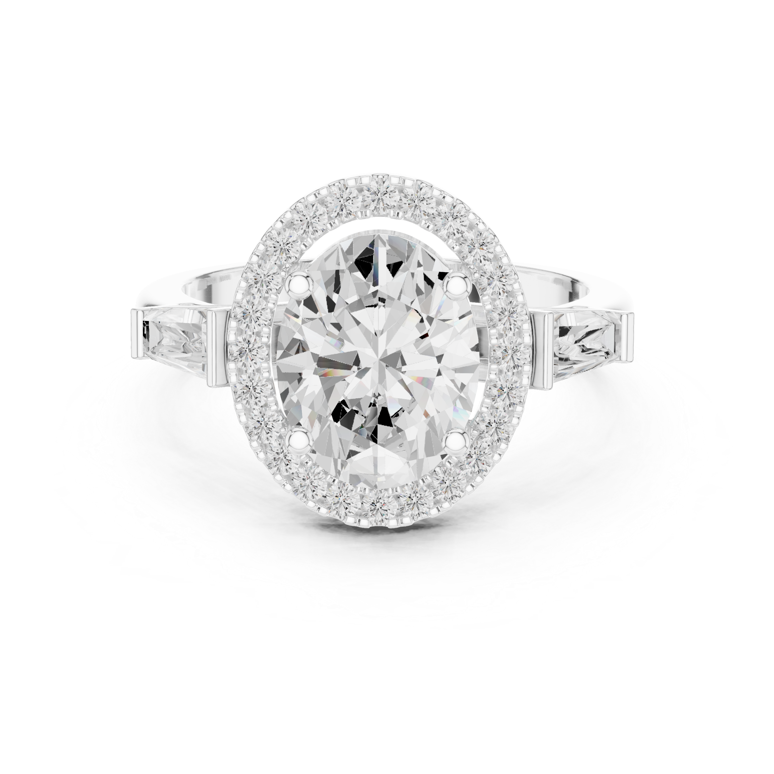 Oval Halo Three Stone Ring