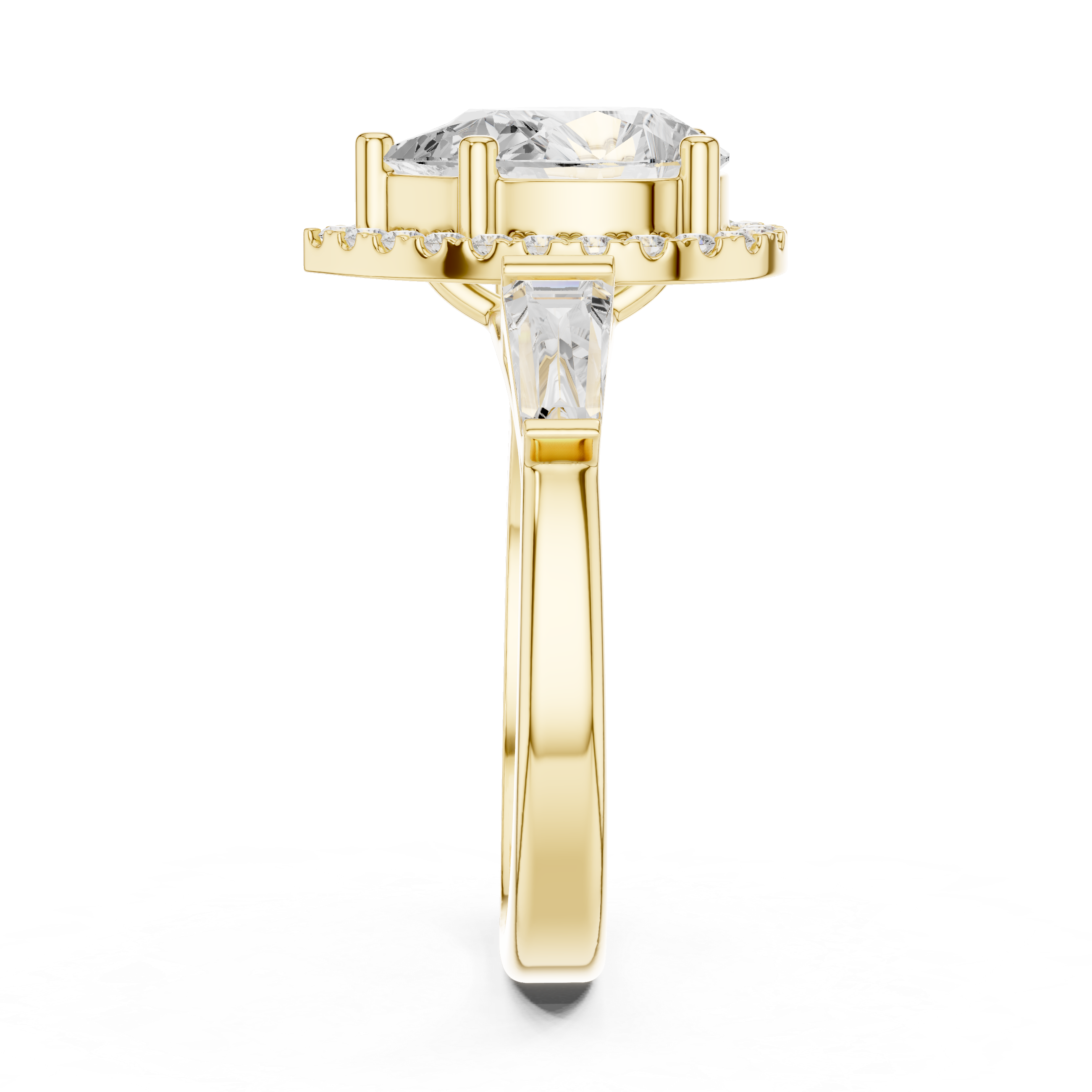 Pear Halo Three Stone Ring