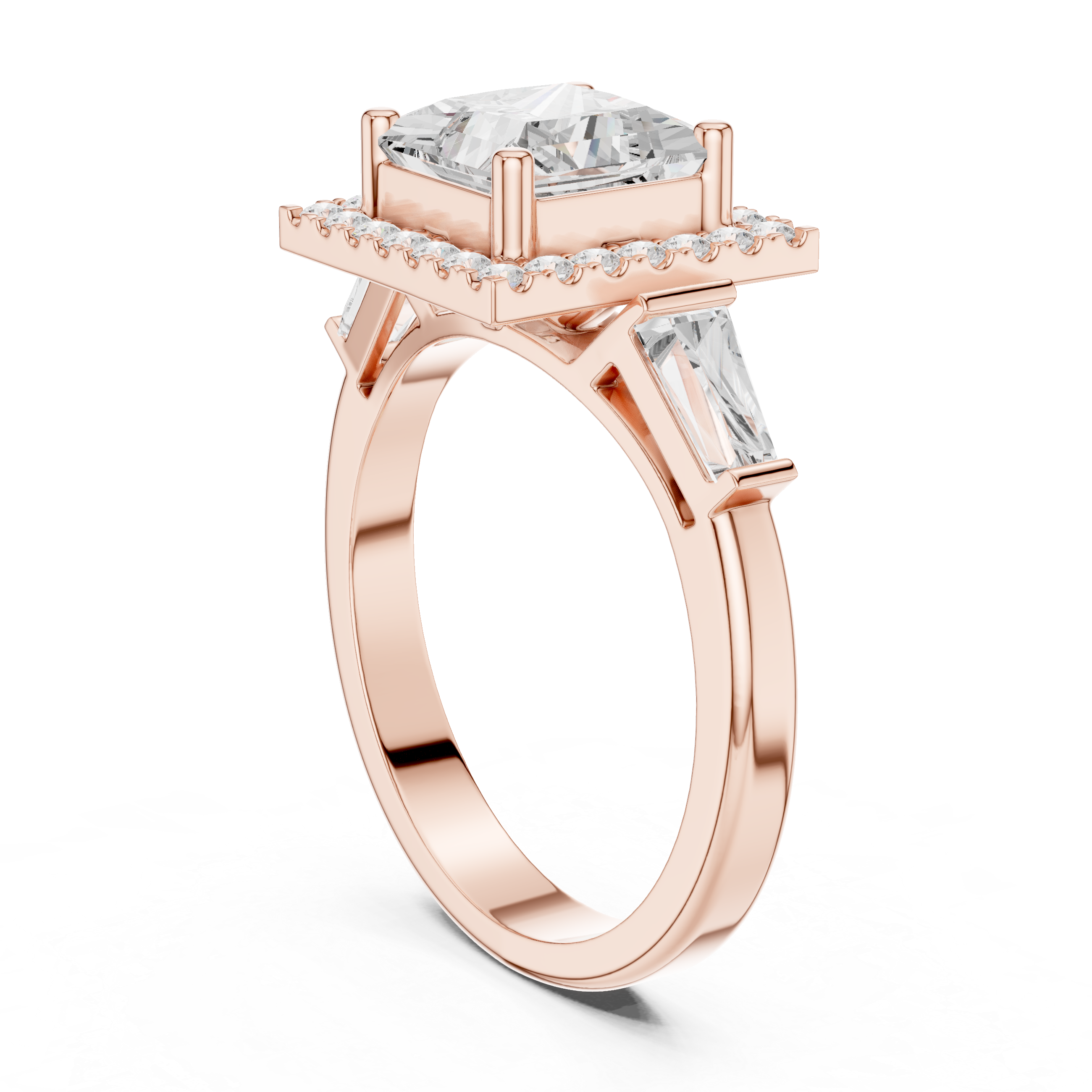 Princess Halo Three Stone Ring