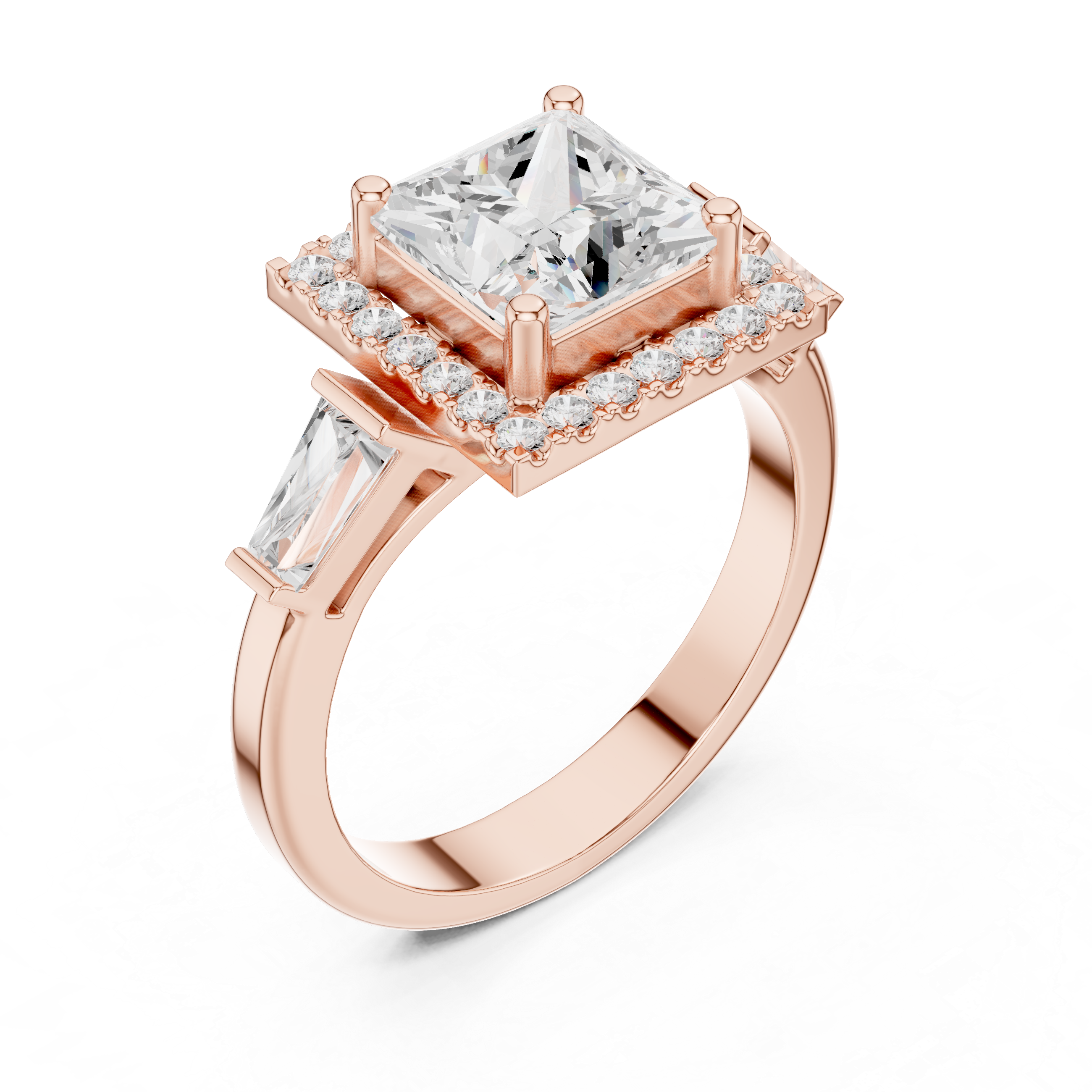 Princess Halo Three Stone Ring