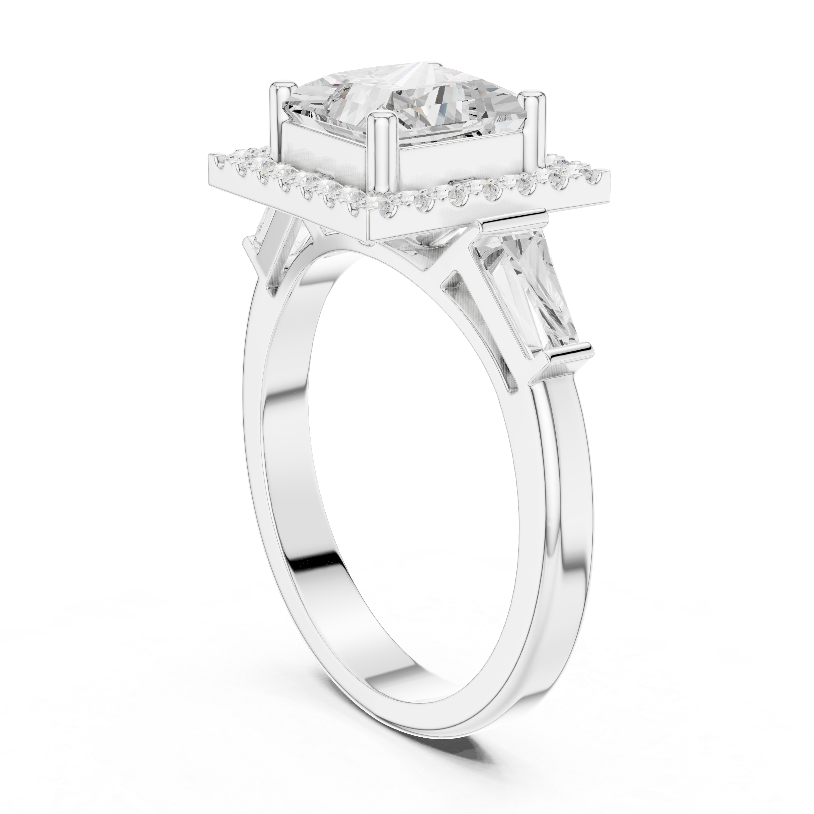 Princess Halo Three Stone Ring