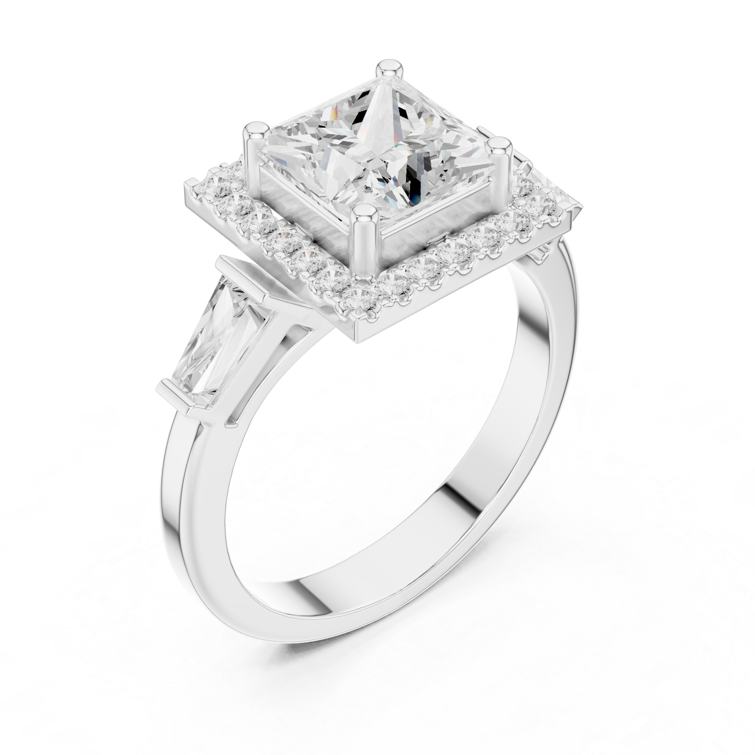 Princess Halo Three Stone Ring