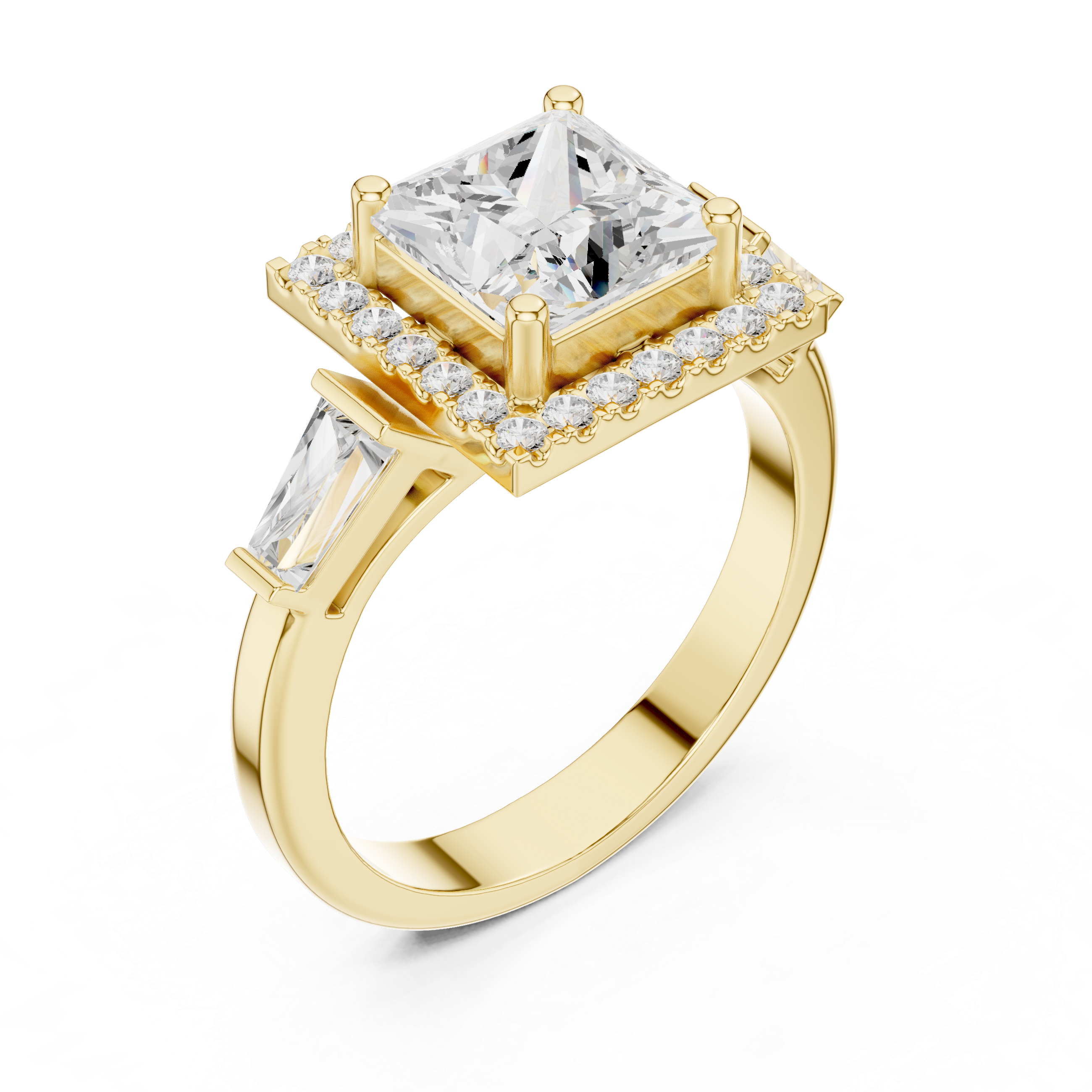 Princess Halo Three Stone Ring