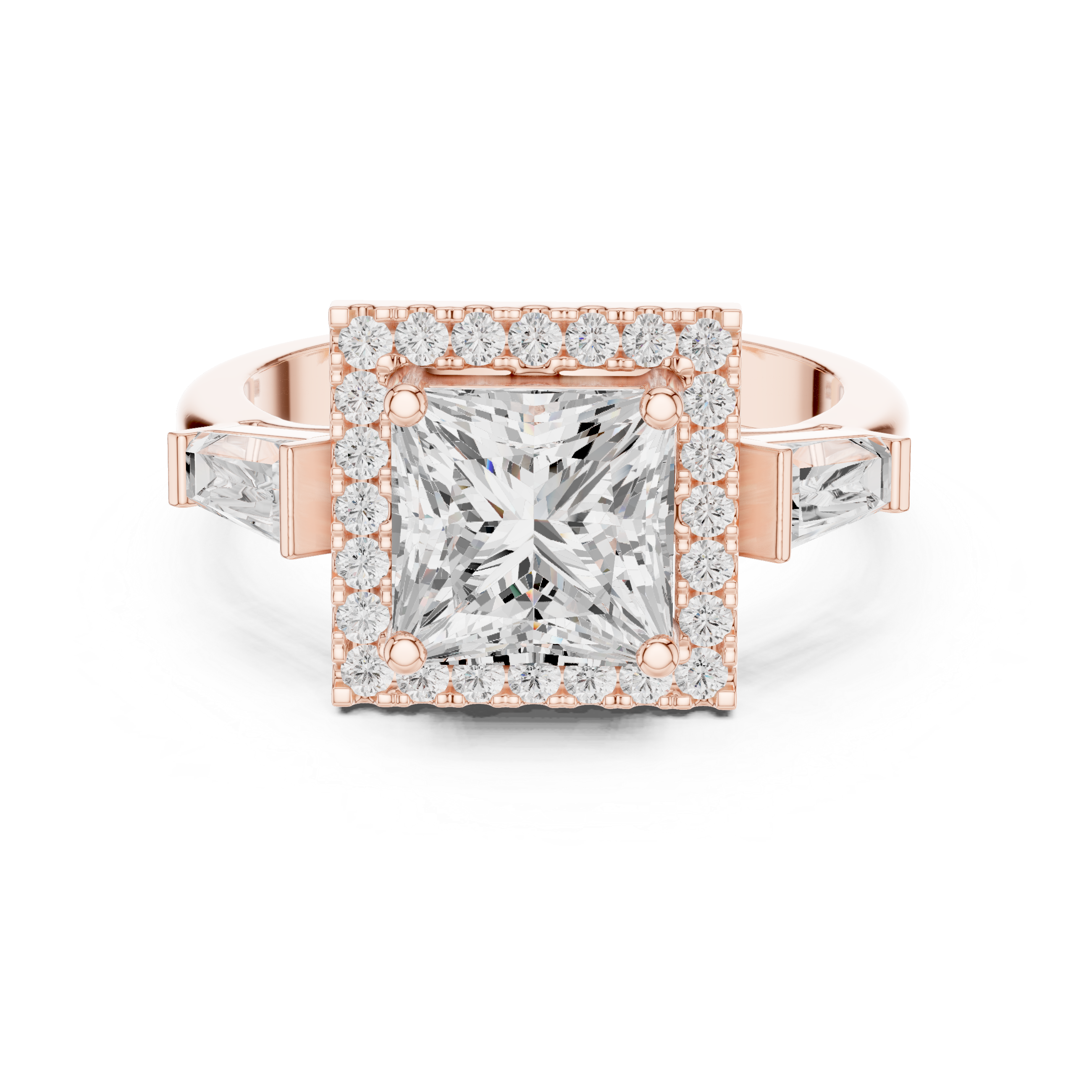 Princess Halo Three Stone Ring