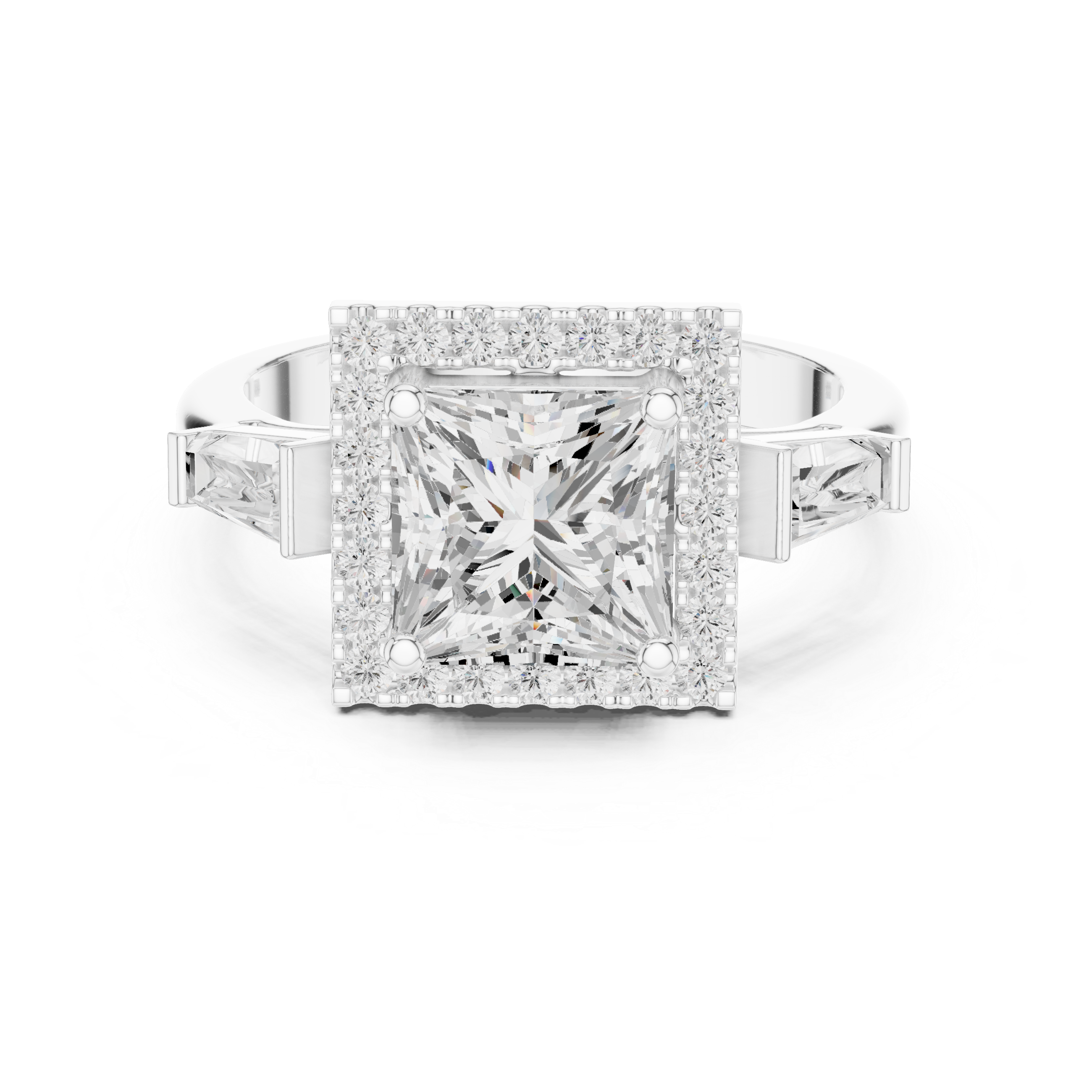 Princess Halo Three Stone Ring