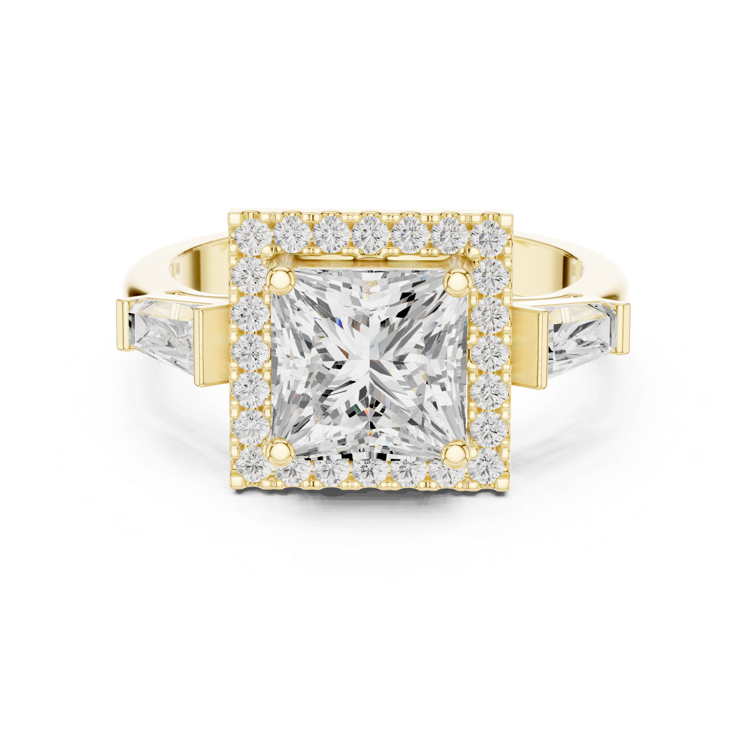Princess Halo Three Stone Ring