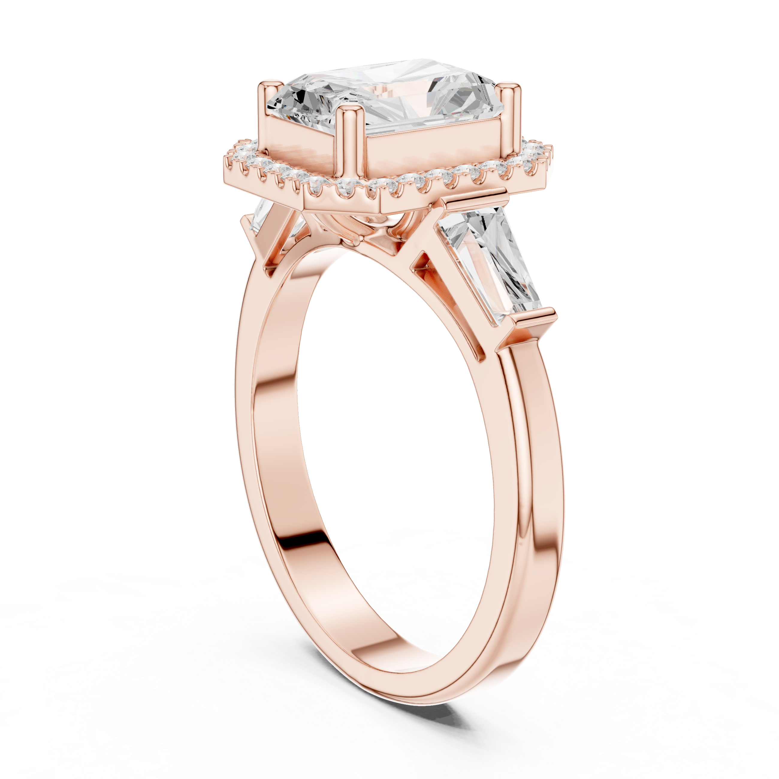 Radiant Halo Three Stone Ring