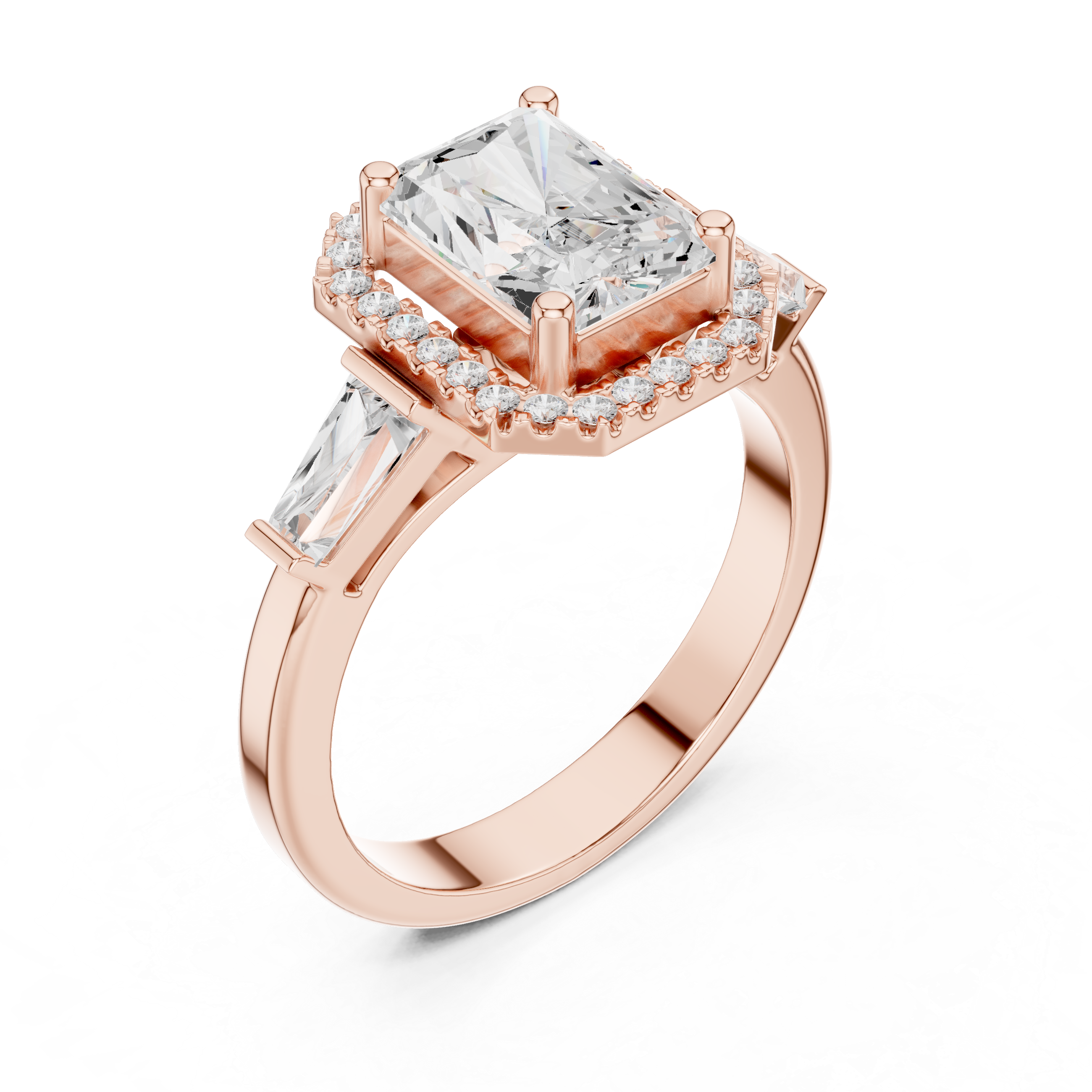 Radiant Halo Three Stone Ring