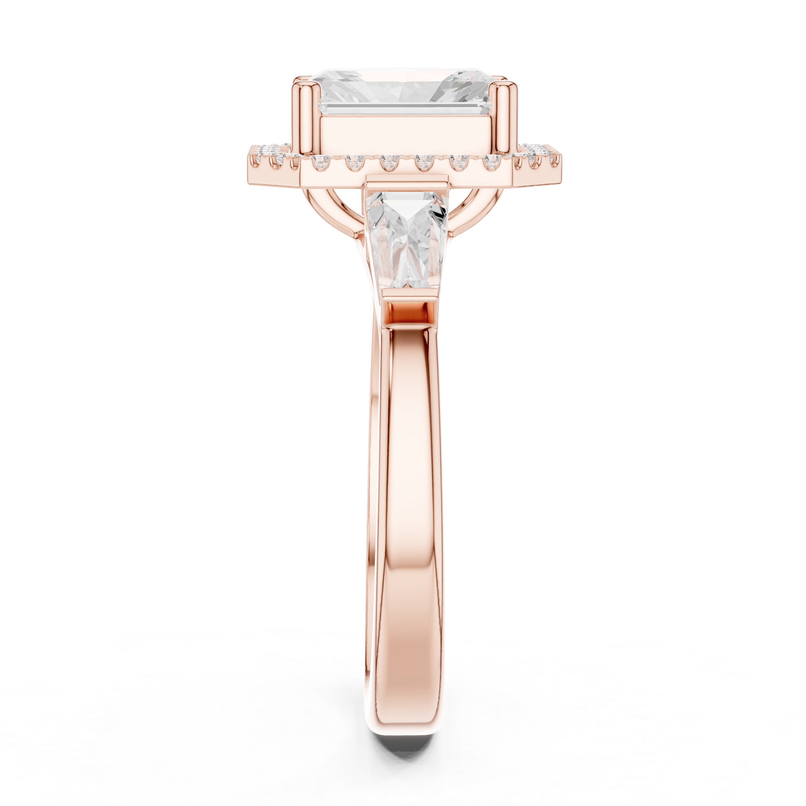 Radiant Halo Three Stone Ring