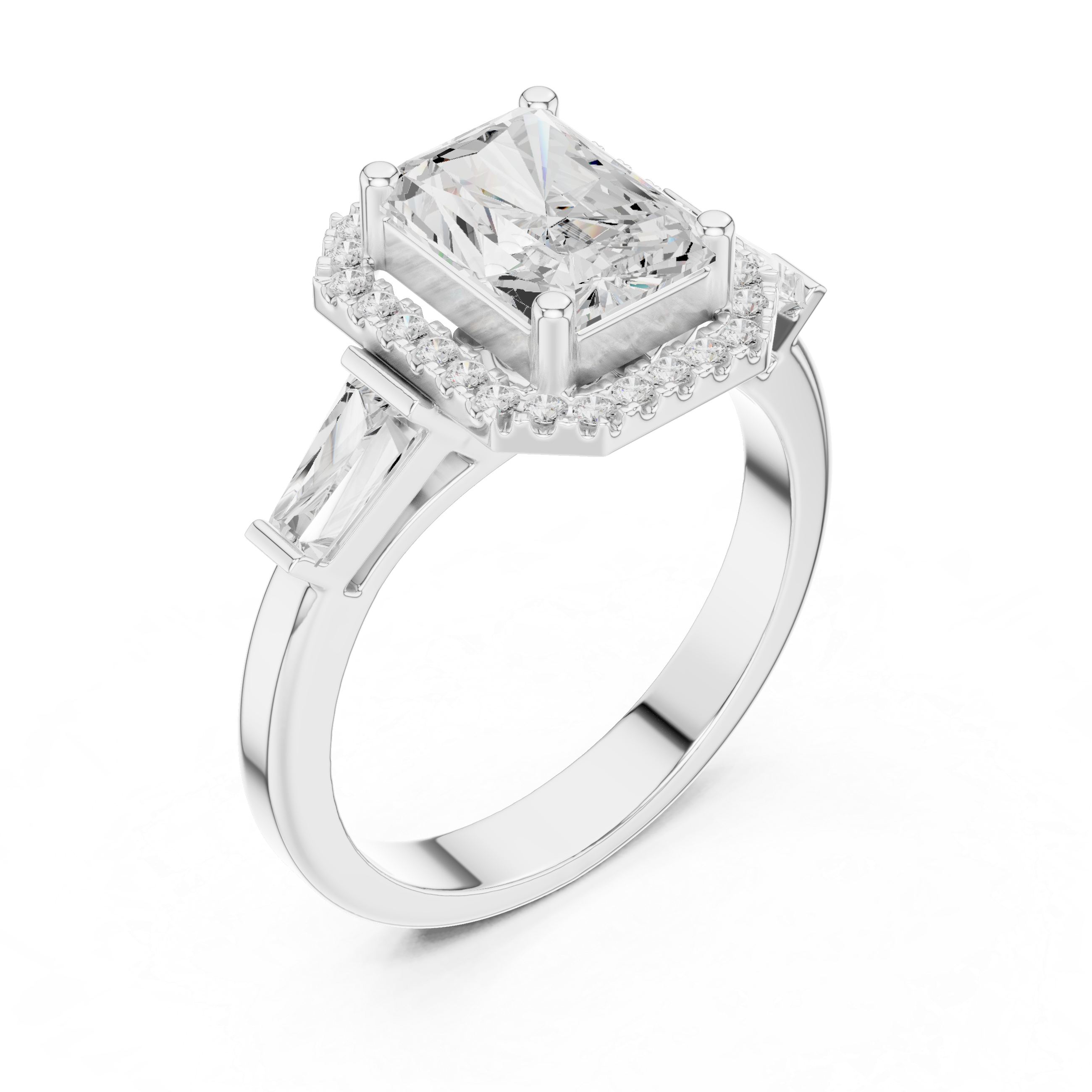 Radiant Halo Three Stone Ring