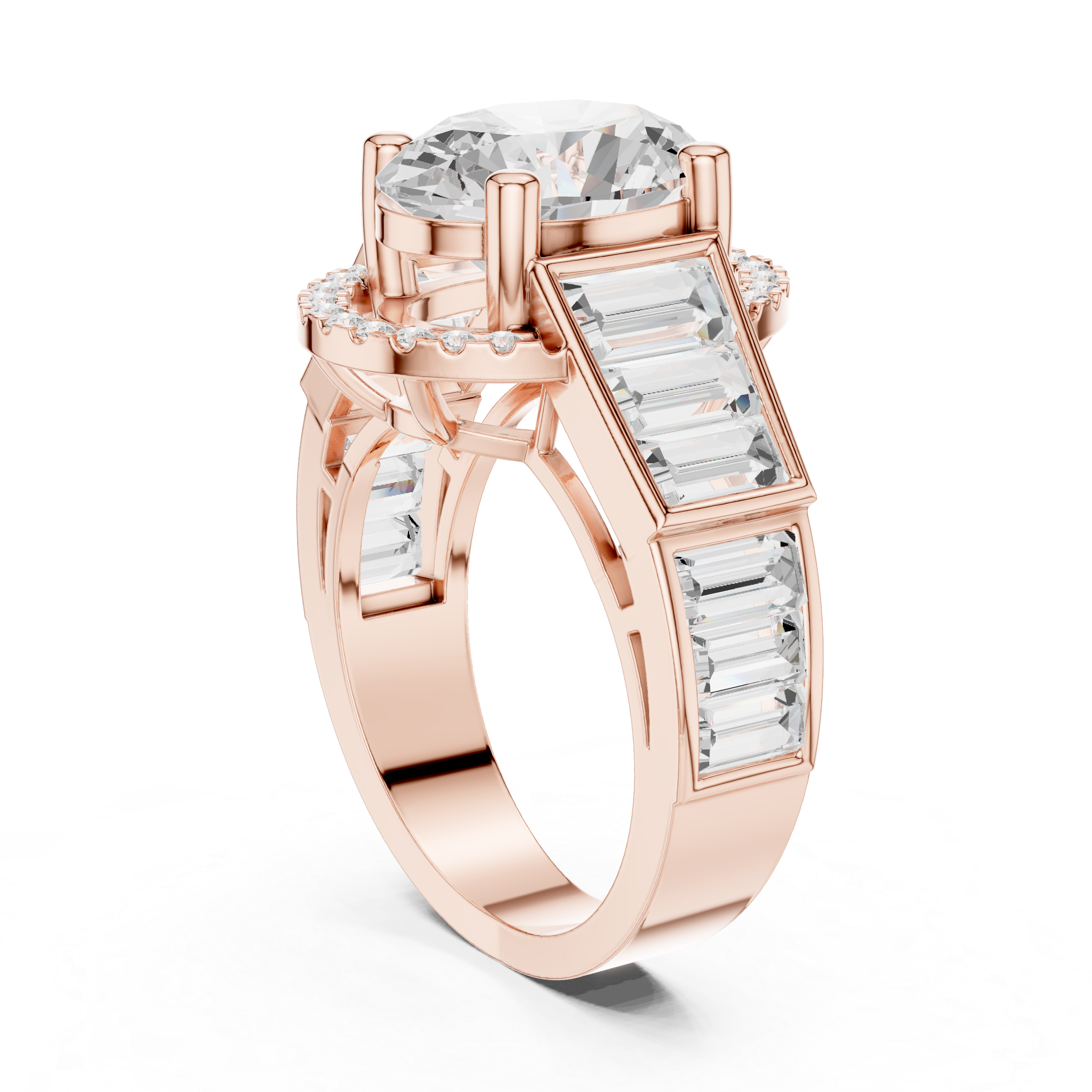 Oval Halo Baguette Engagement Ring