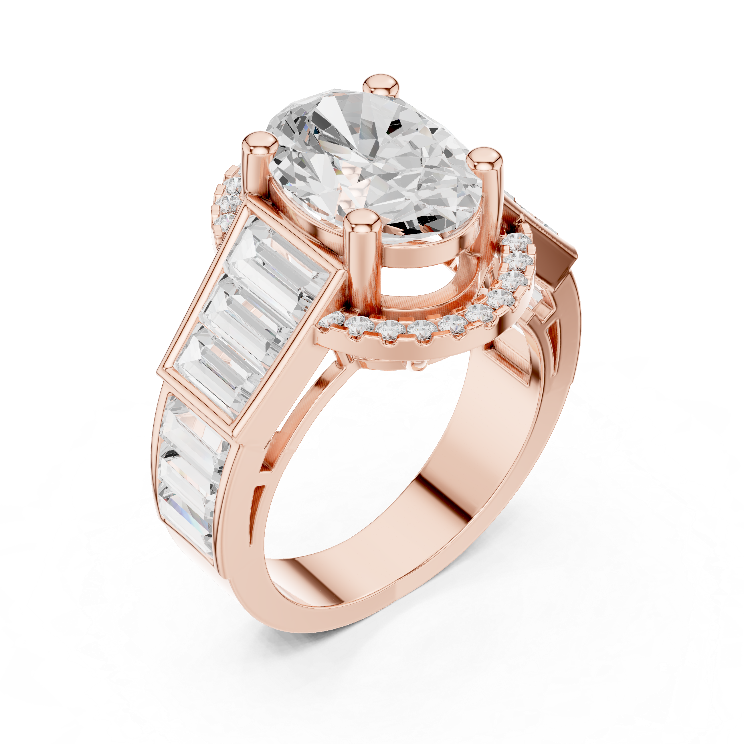 Oval Halo Baguette Engagement Ring