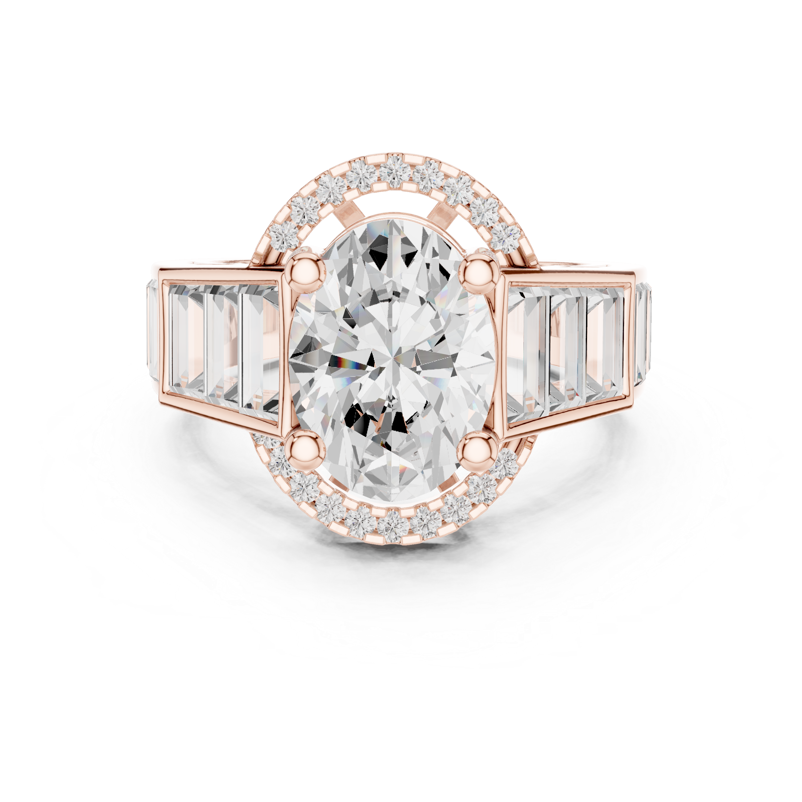 Oval Halo Baguette Engagement Ring
