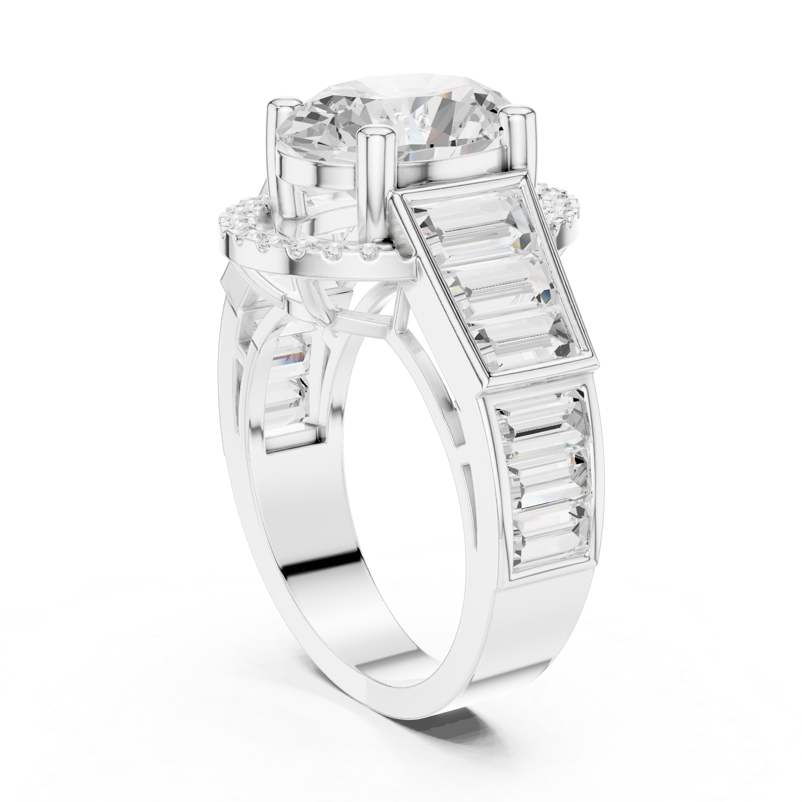 Oval Halo Baguette Engagement Ring