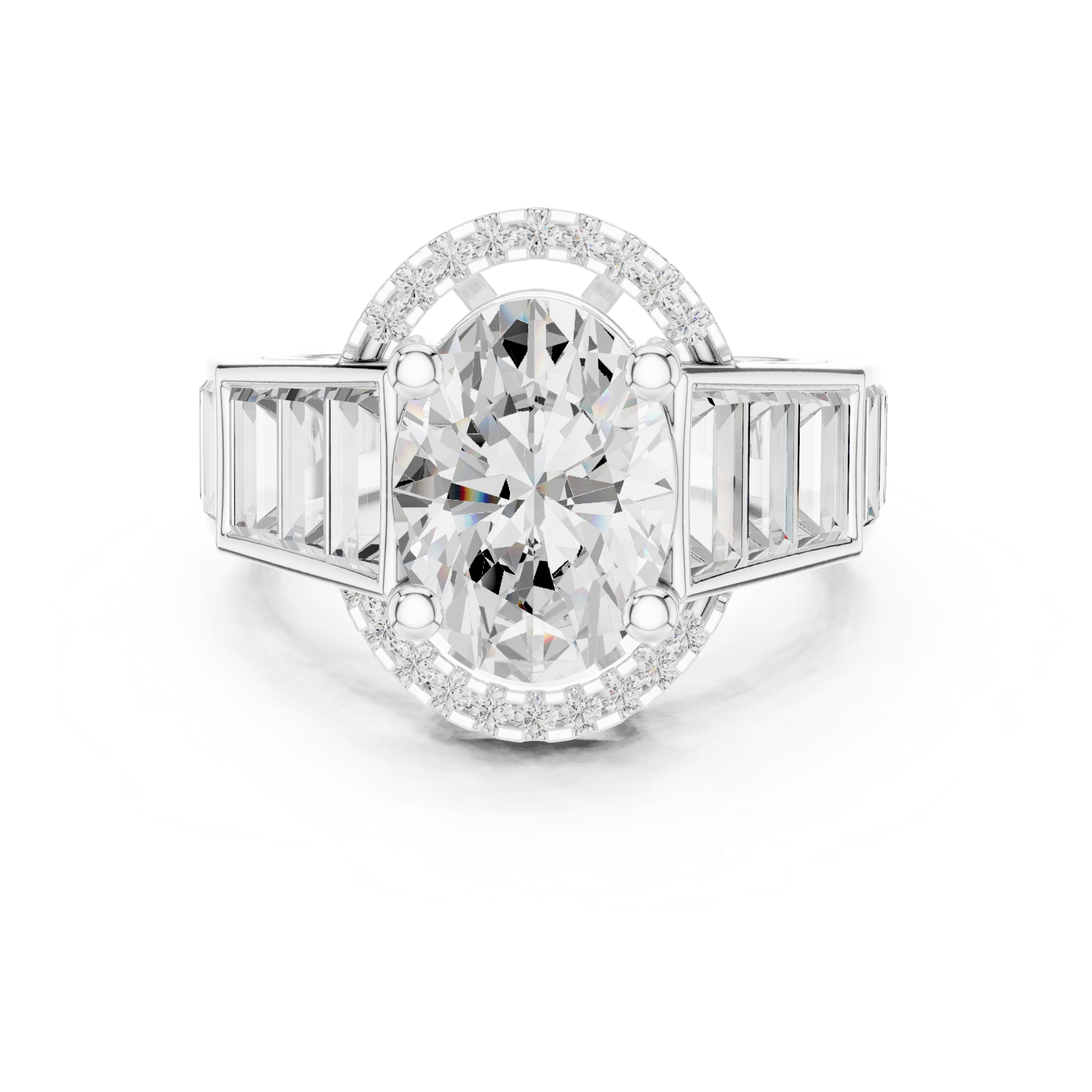 Oval Halo Baguette Engagement Ring