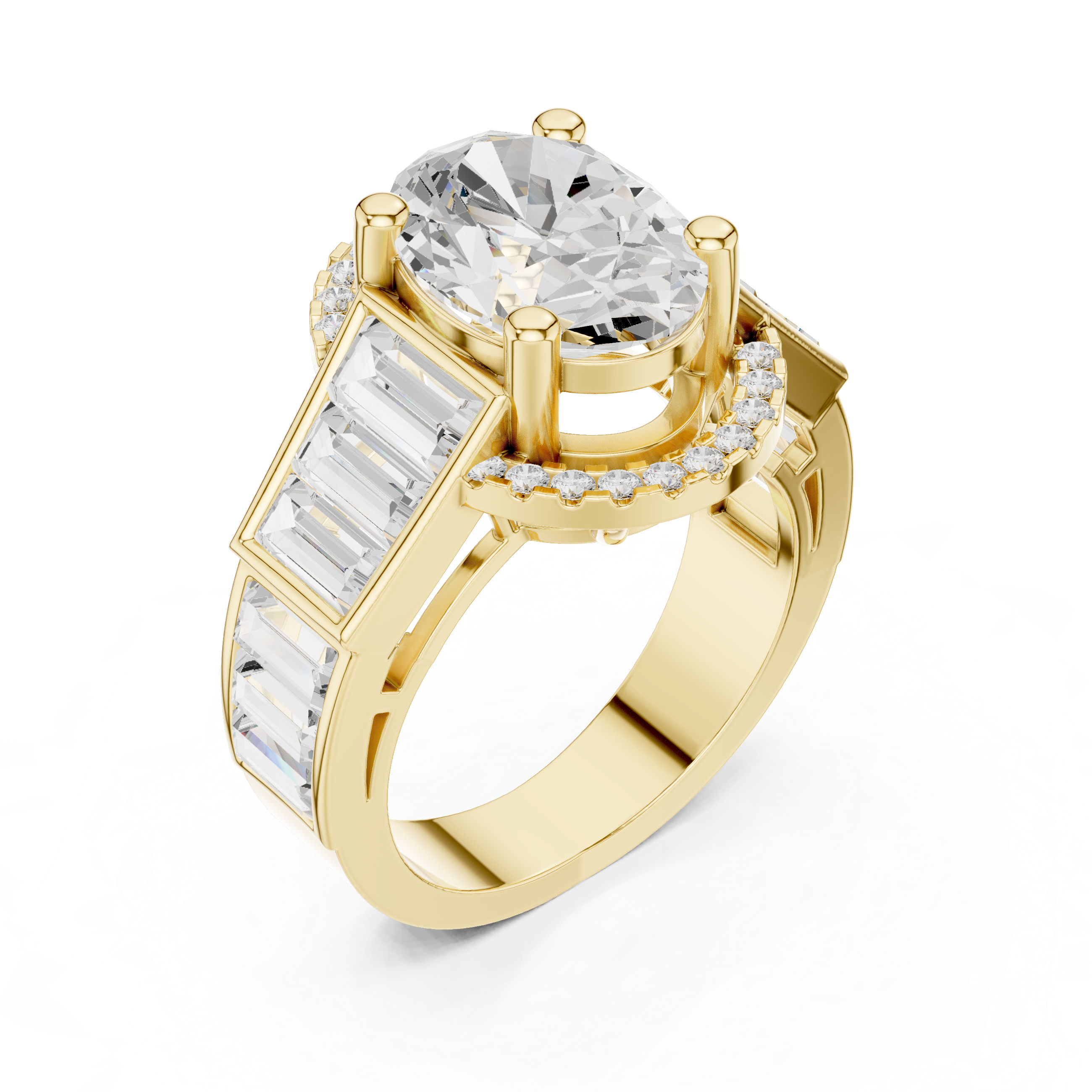 Oval Halo Baguette Engagement Ring