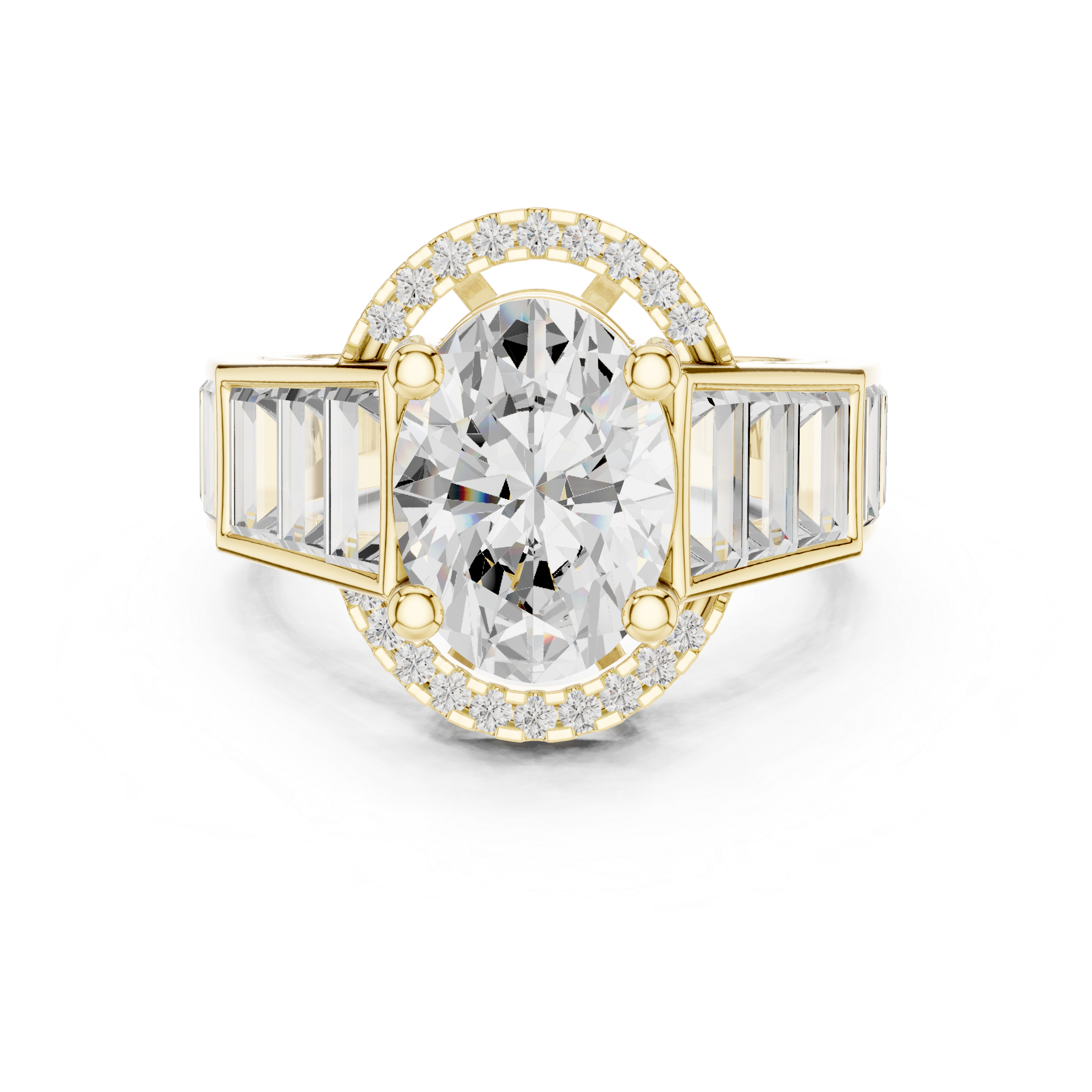 Oval Halo Baguette Engagement Ring