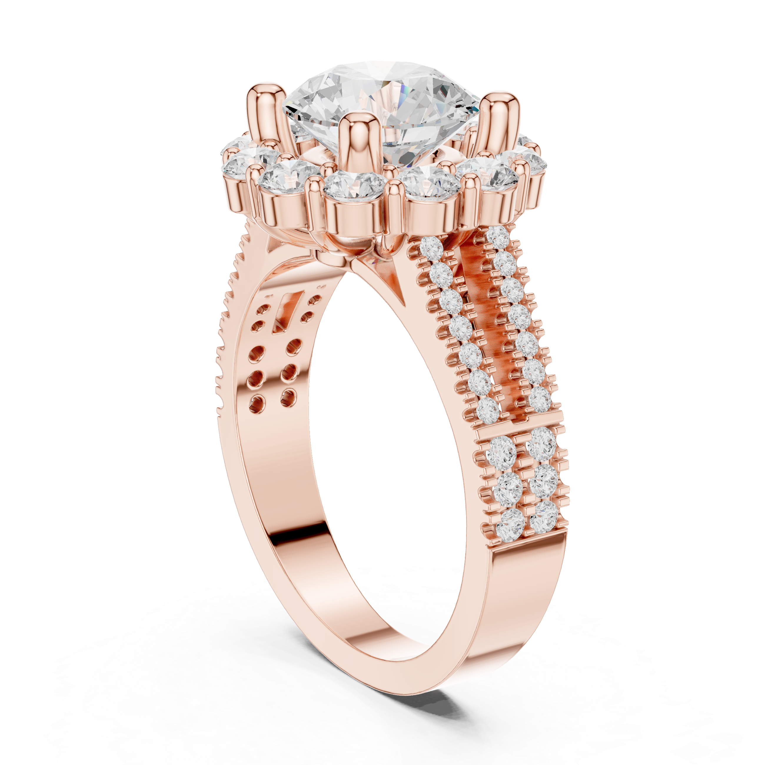 Floral Halo Round Engagement Ring