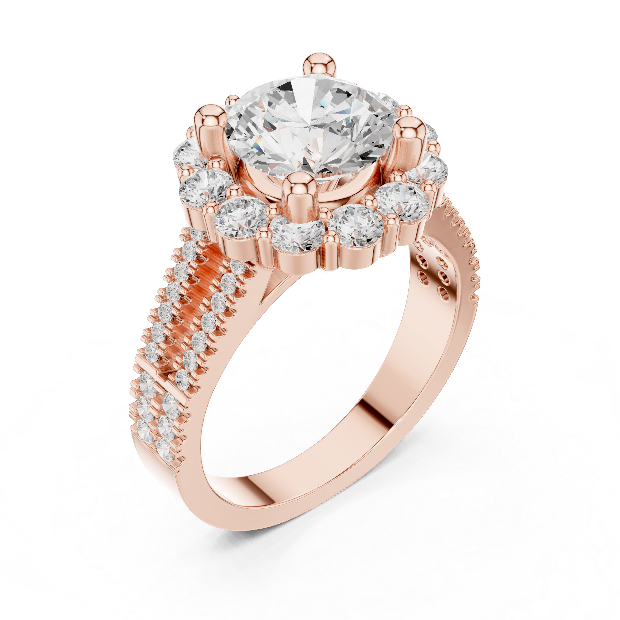 Floral Halo Round Engagement Ring