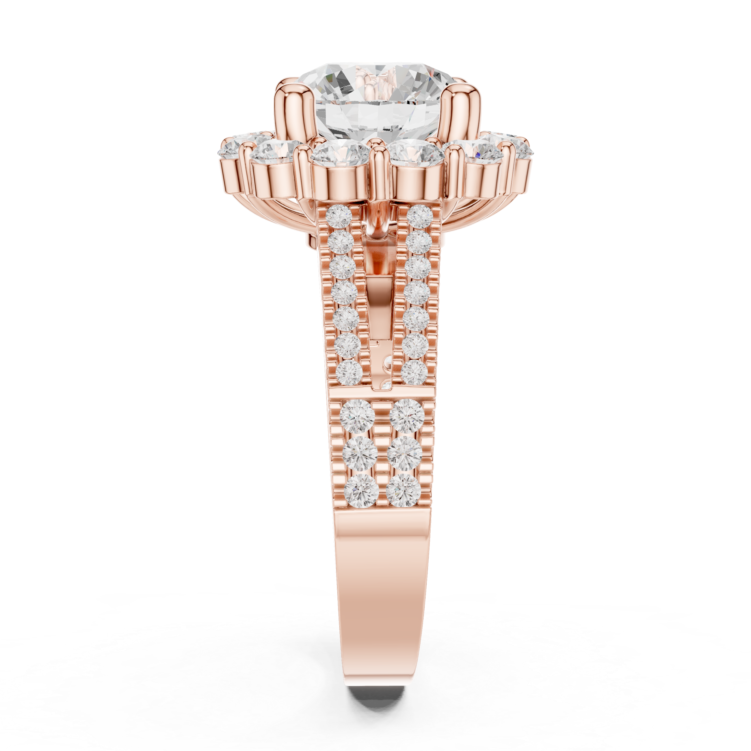 Floral Halo Round Engagement Ring