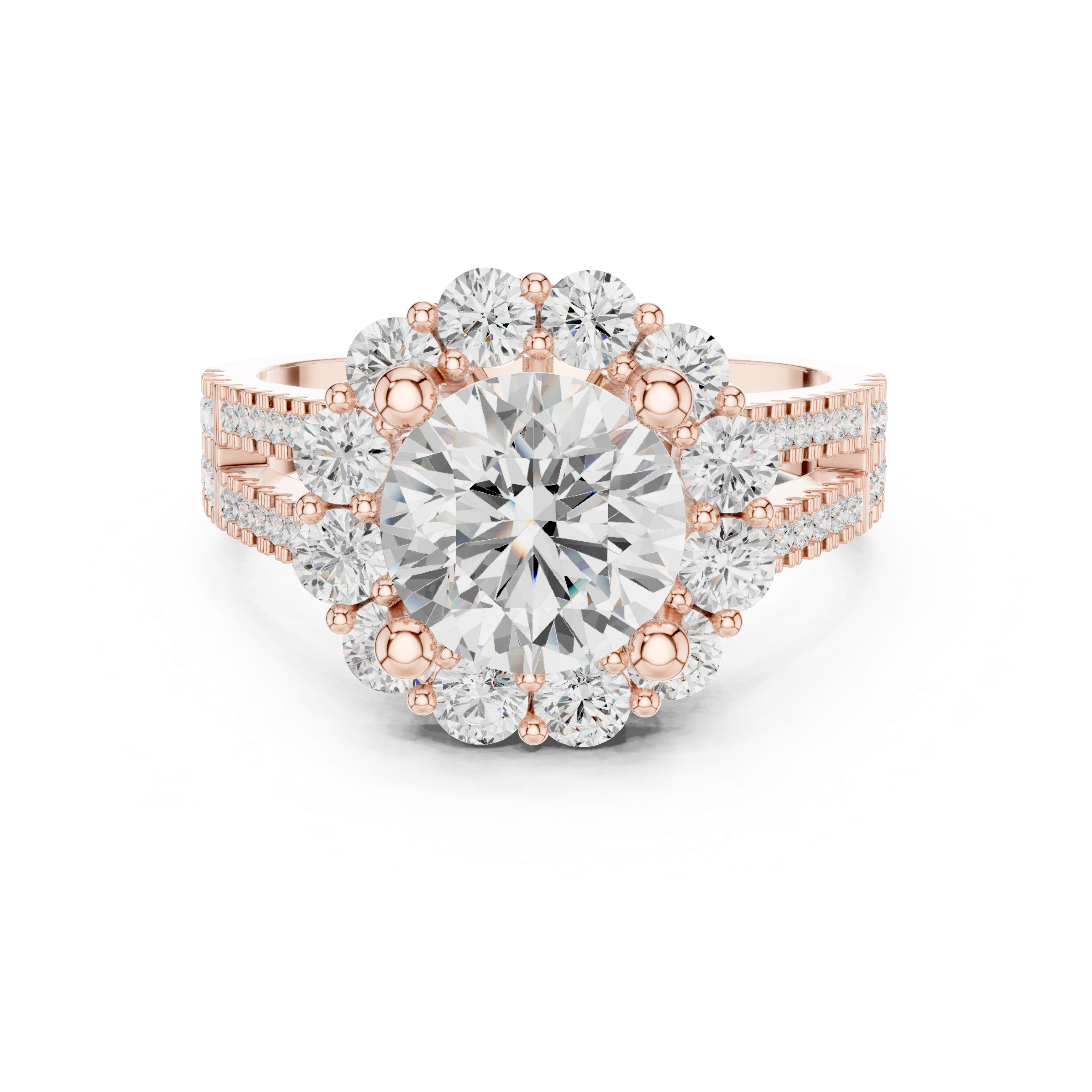 Floral Halo Round Engagement Ring