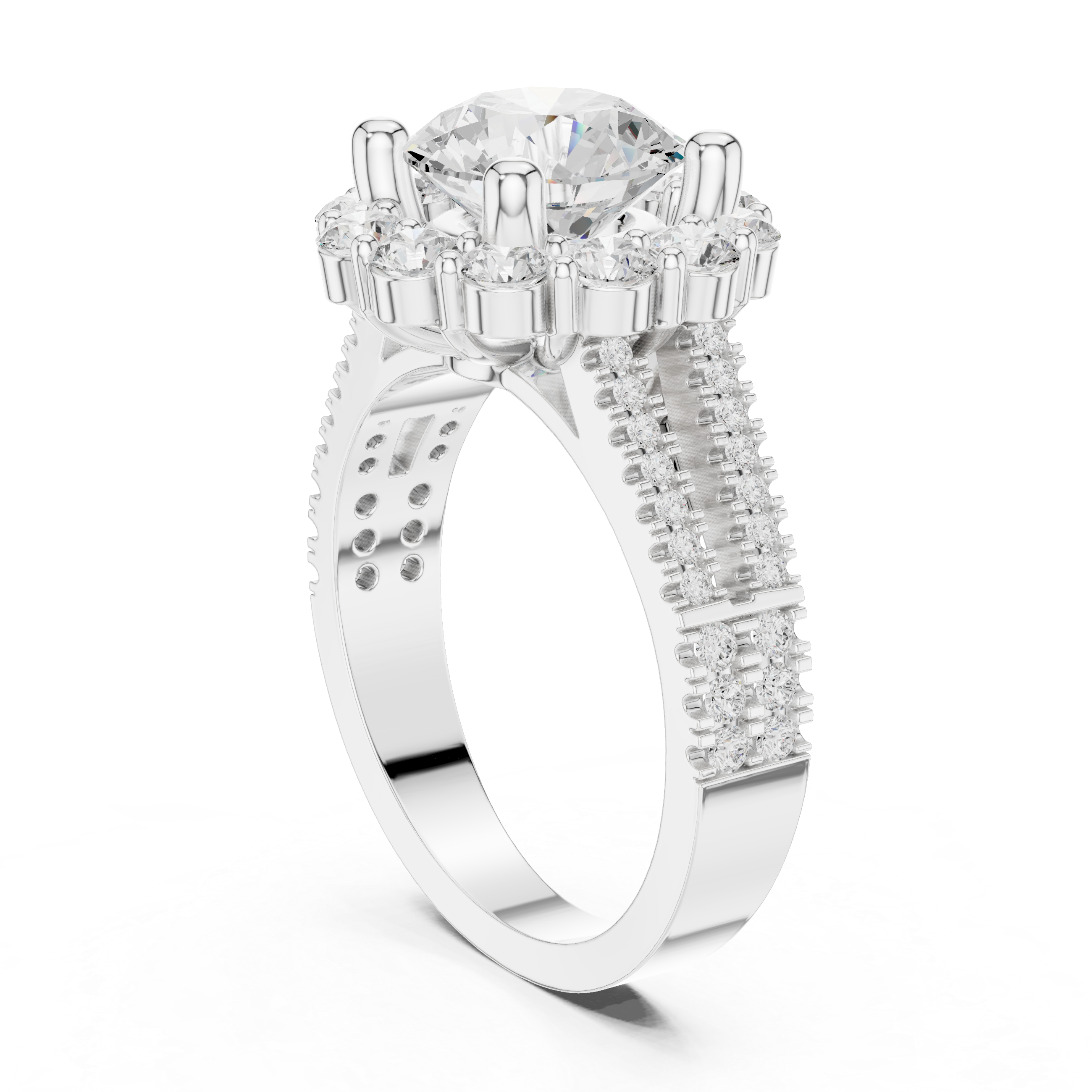 Floral Halo Round Engagement Ring