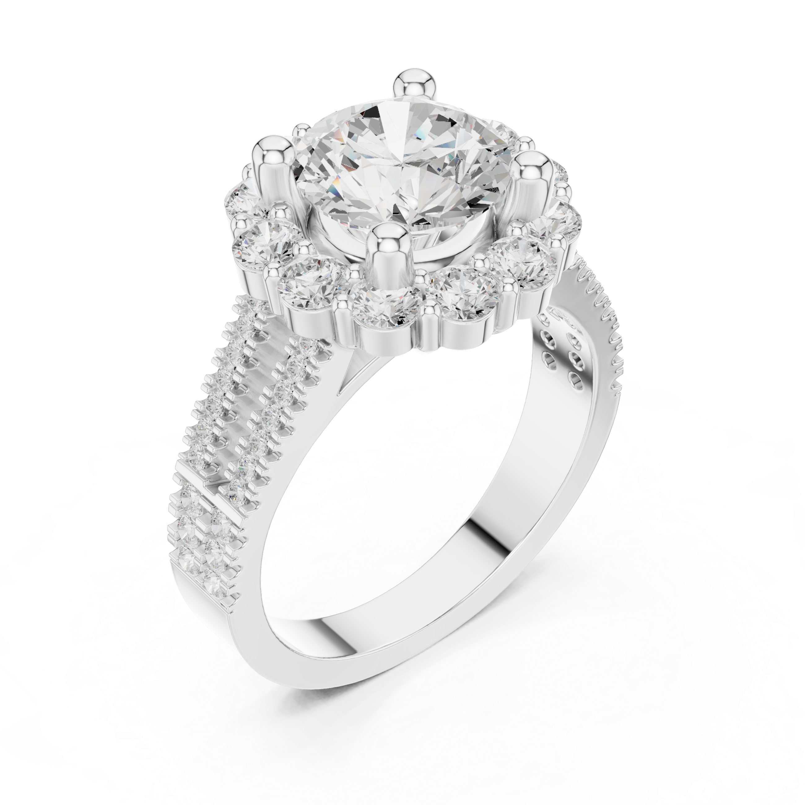 Floral Halo Round Engagement Ring