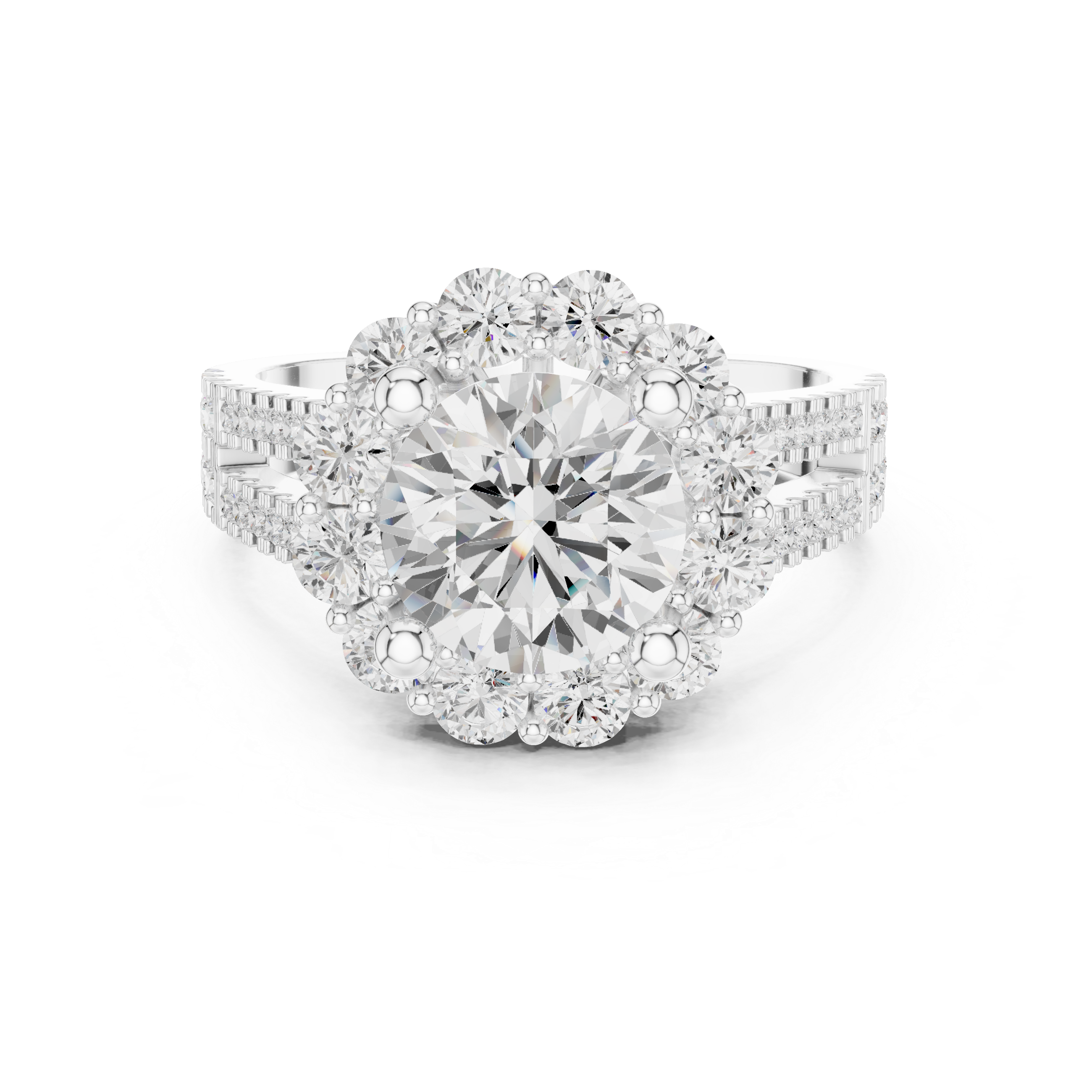 Floral Halo Round Engagement Ring