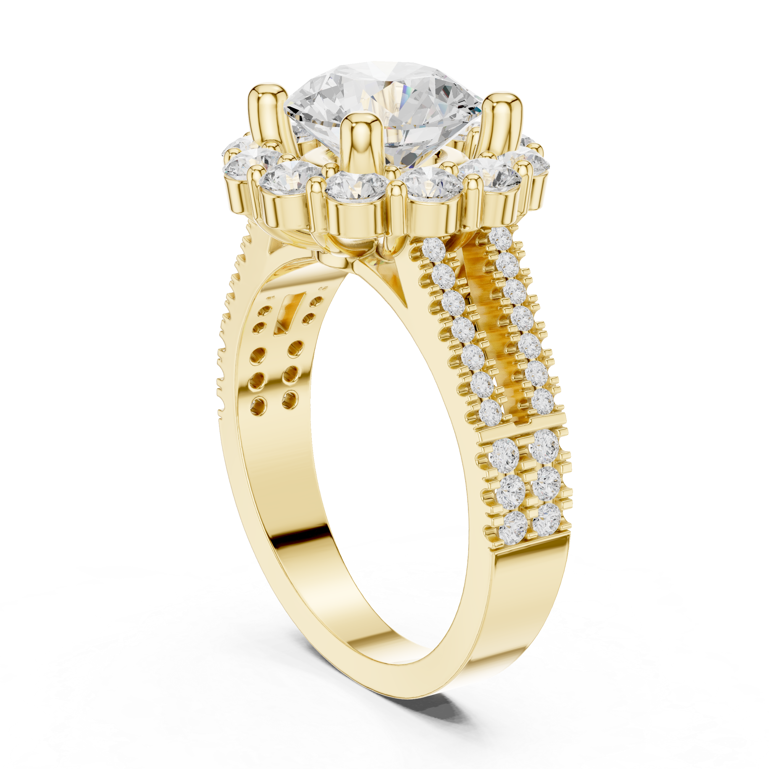 Floral Halo Round Engagement Ring